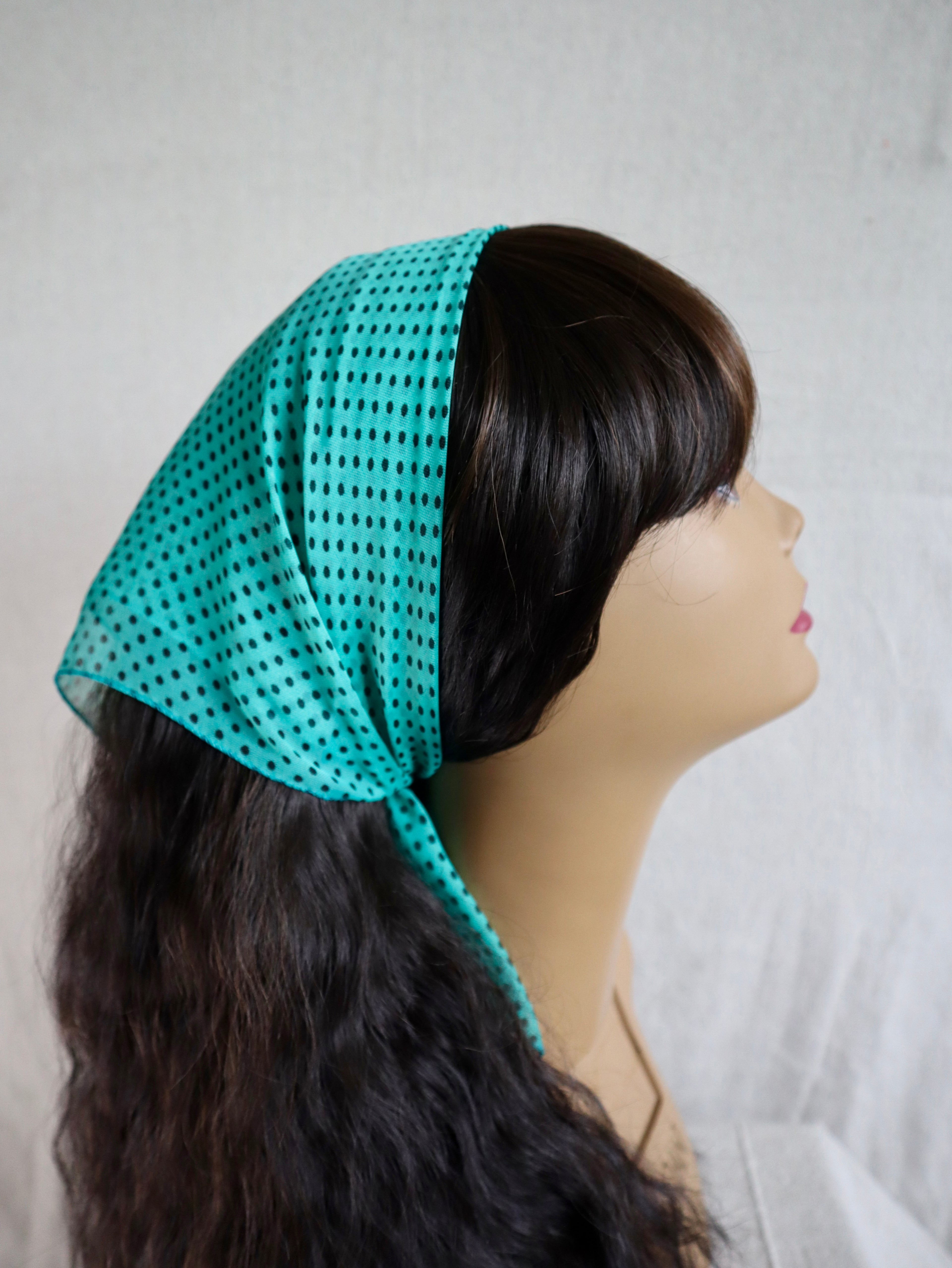 Turquoise Polka Dot Sheer Chiffon Square Scarf