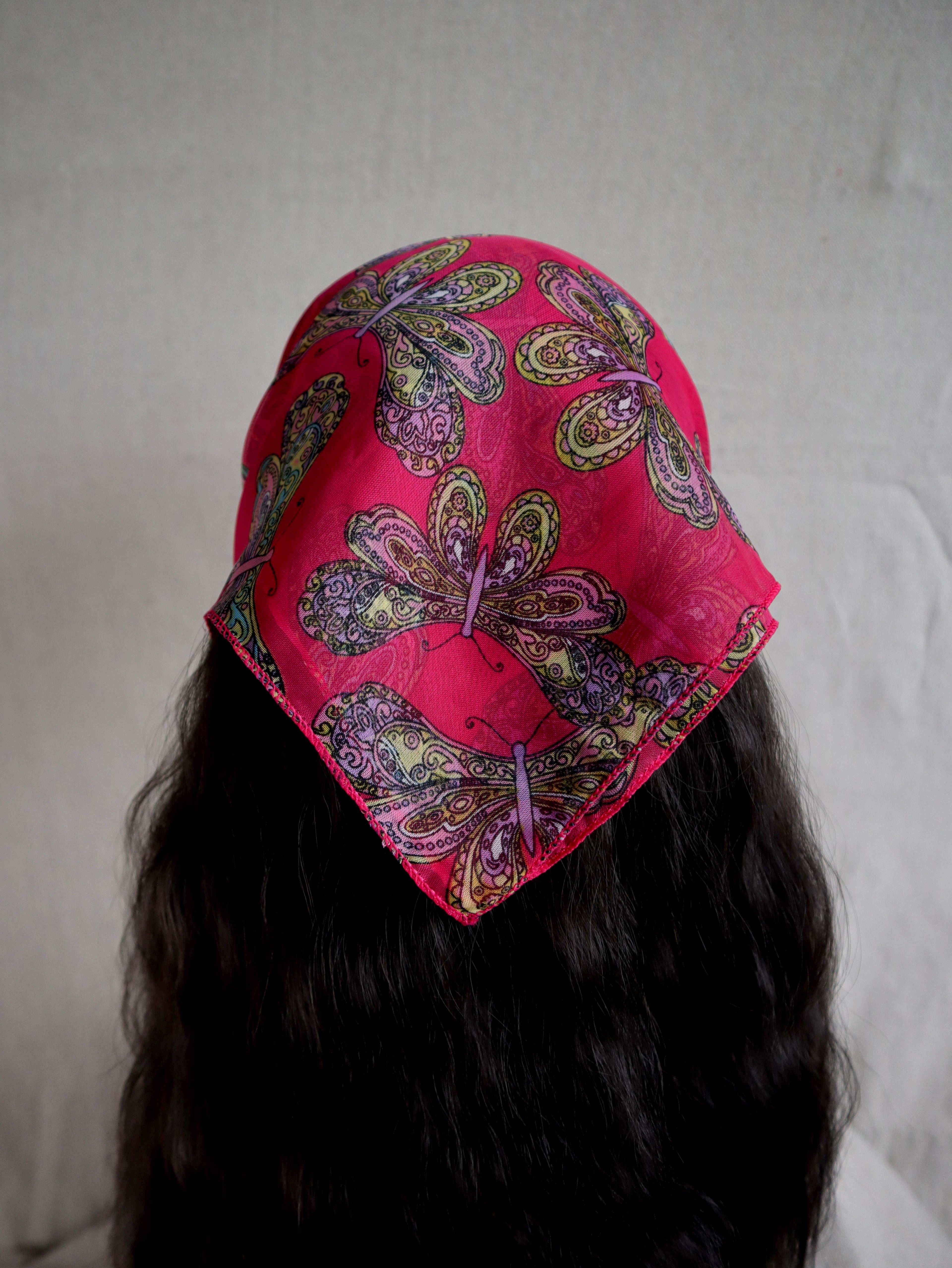 Fuchsia Butterfly Sheer Chiffon Square Scarf