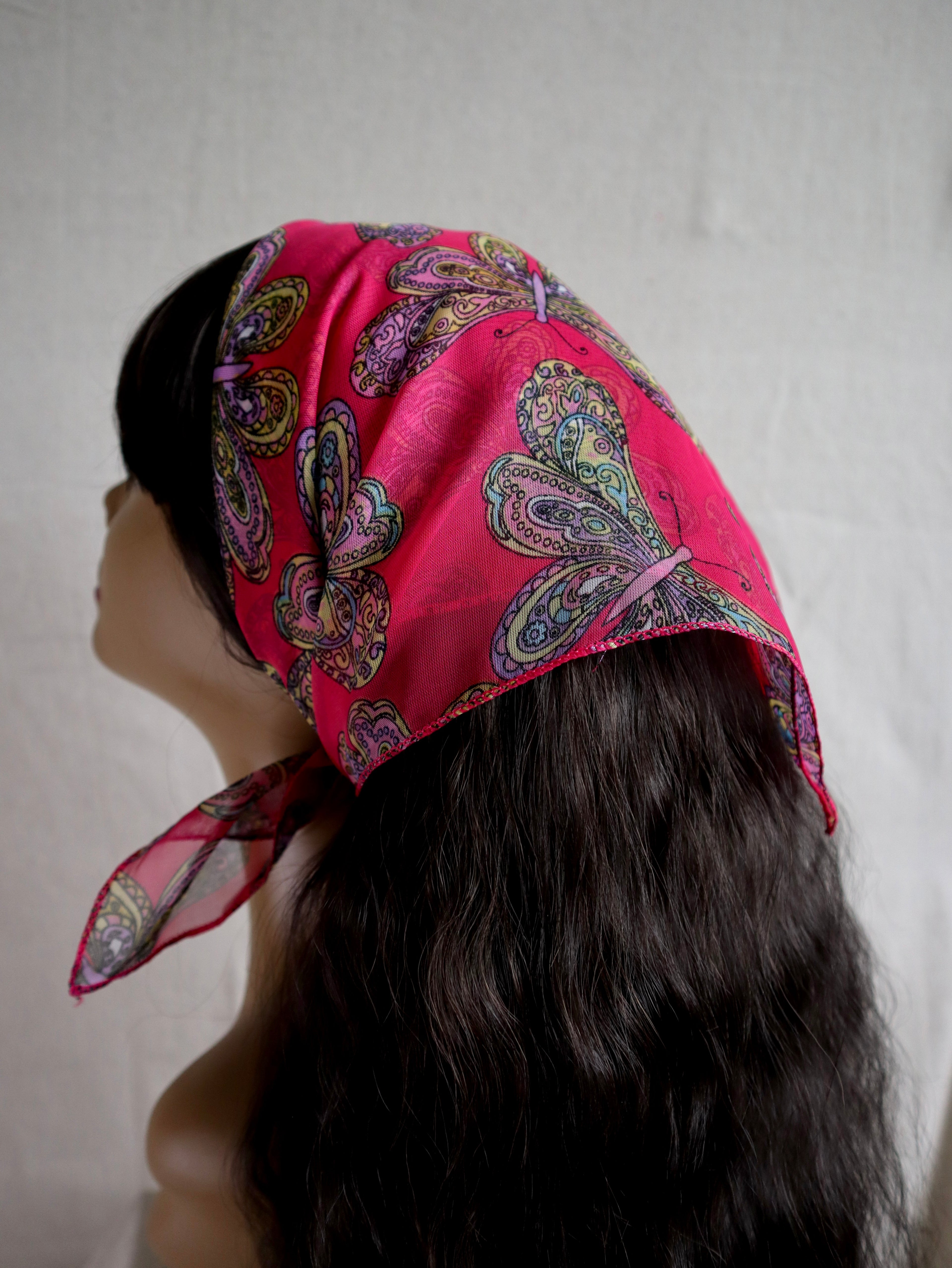 Fuchsia Butterfly Sheer Chiffon Square Scarf