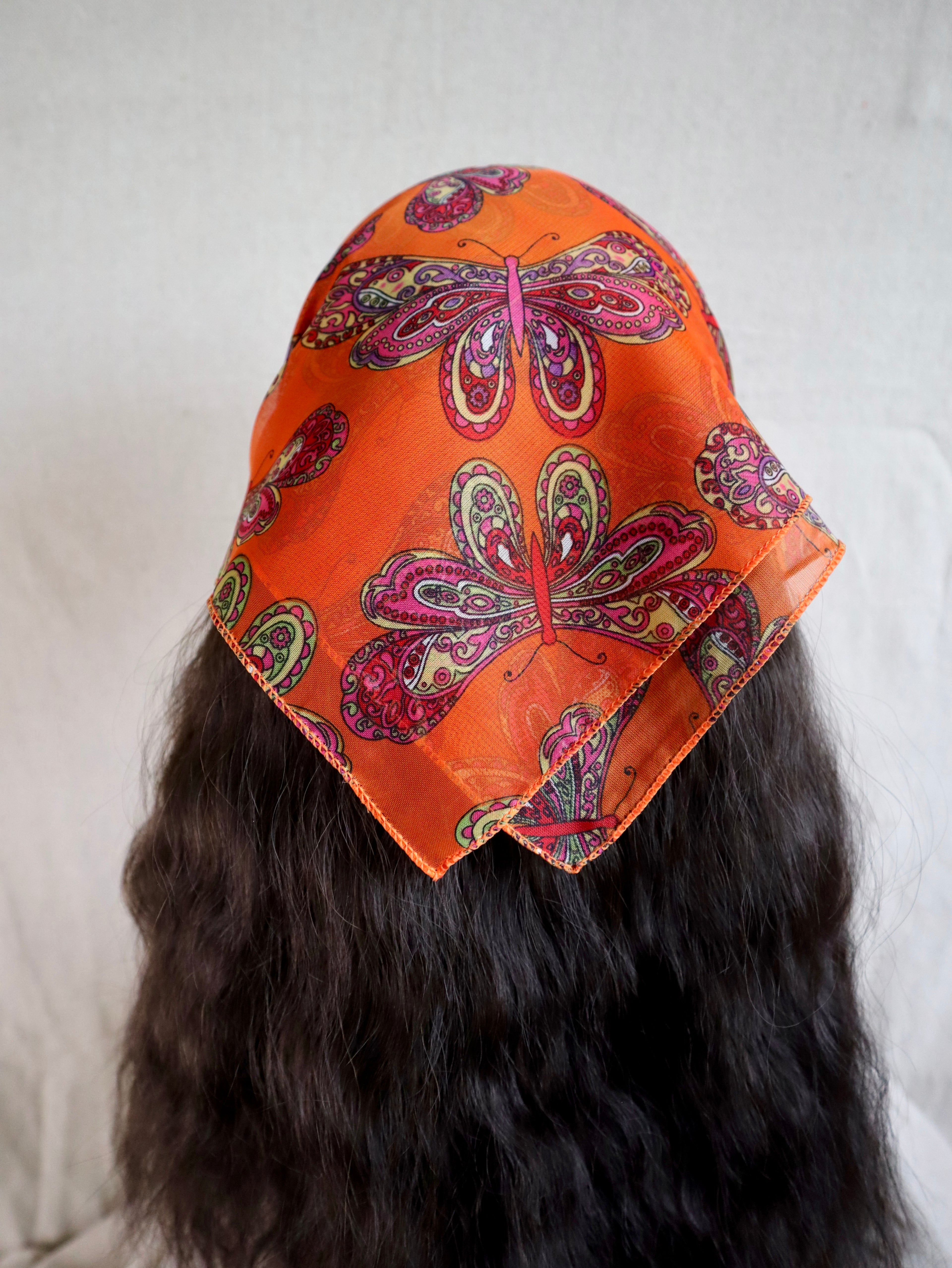 Orange Butterfly Sheer Chiffon Square Scarf