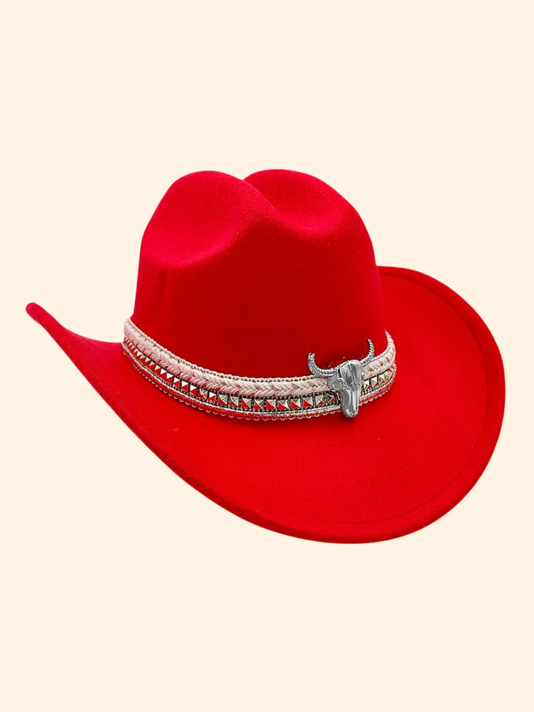Red Steer Head Studded Cowboy Hat