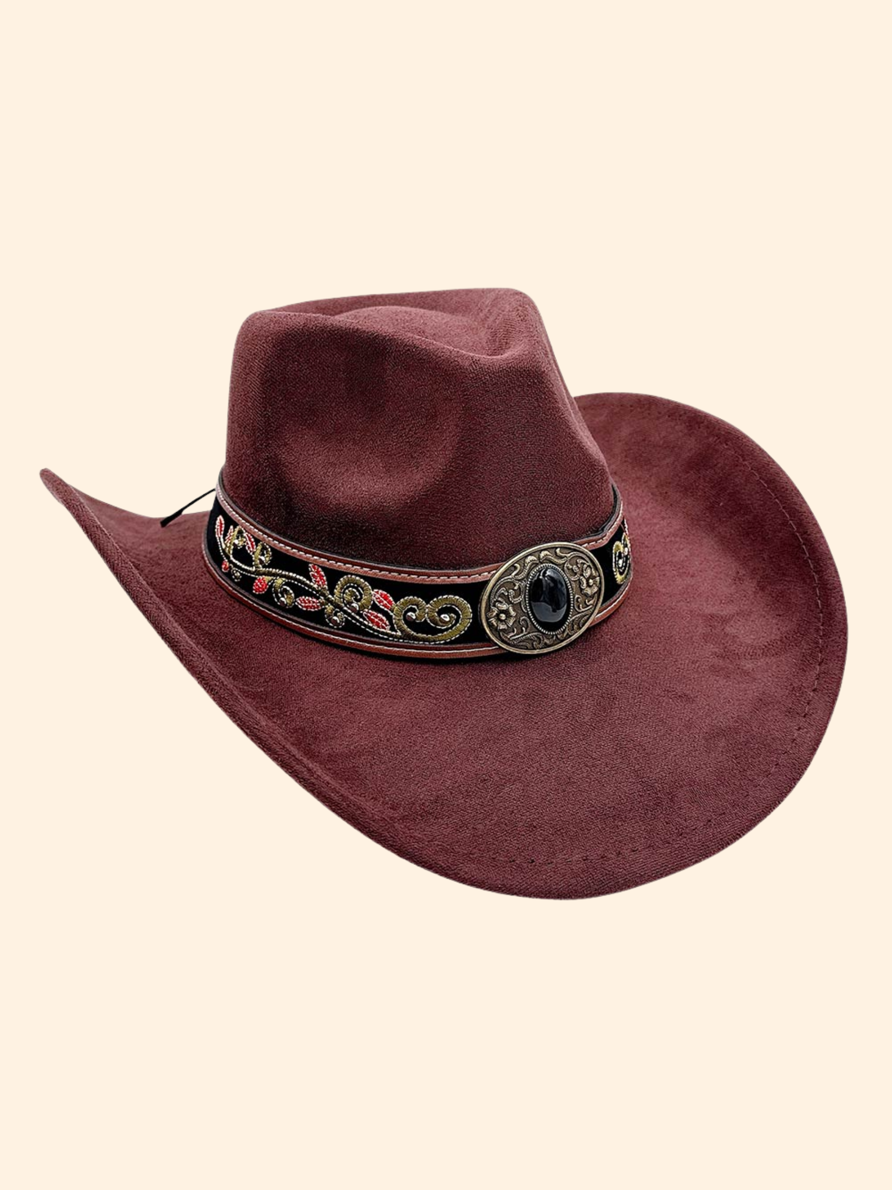 Brown Embroidered Concho Cowboy Hat