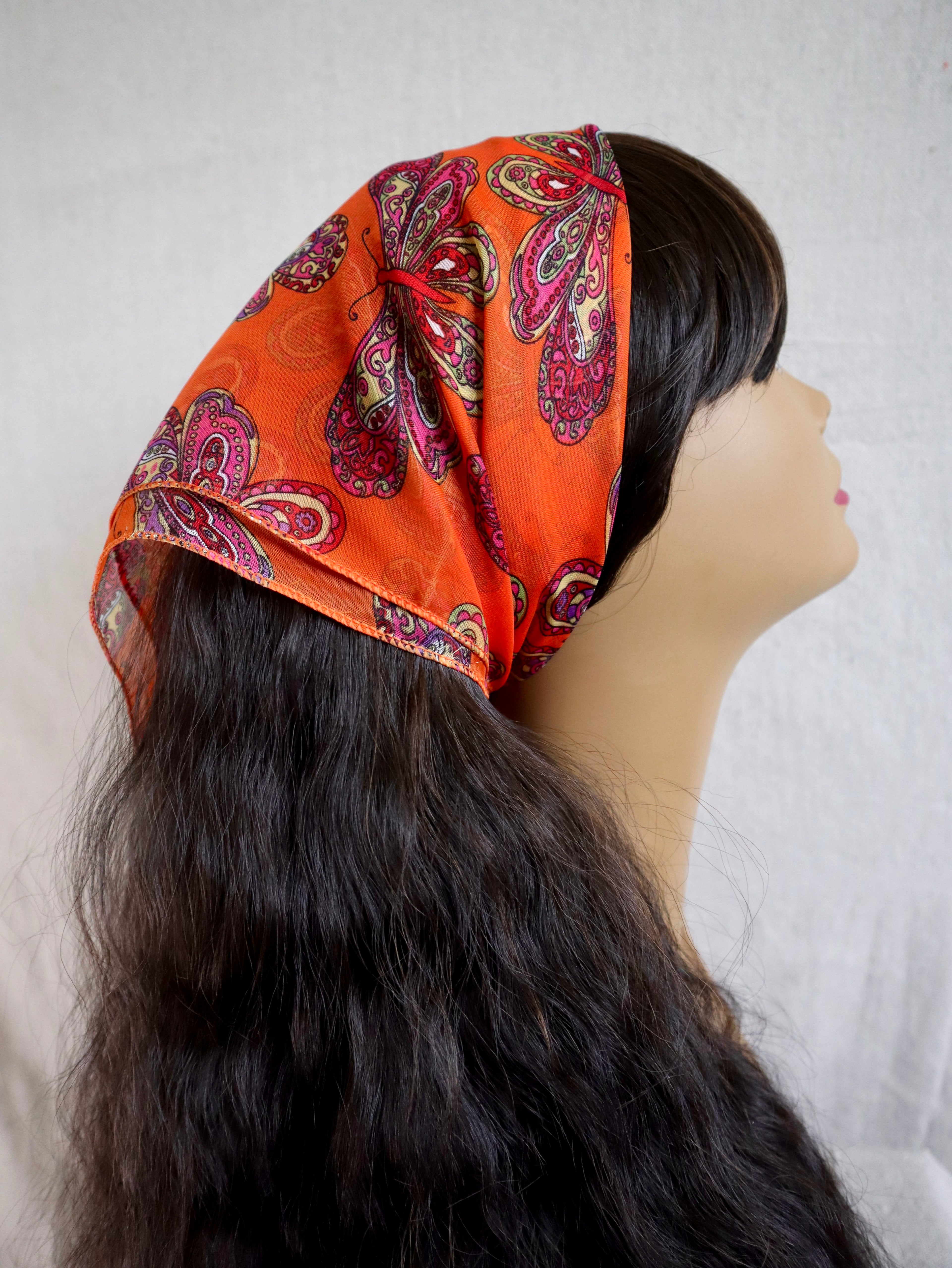 Orange Butterfly Sheer Chiffon Square Scarf