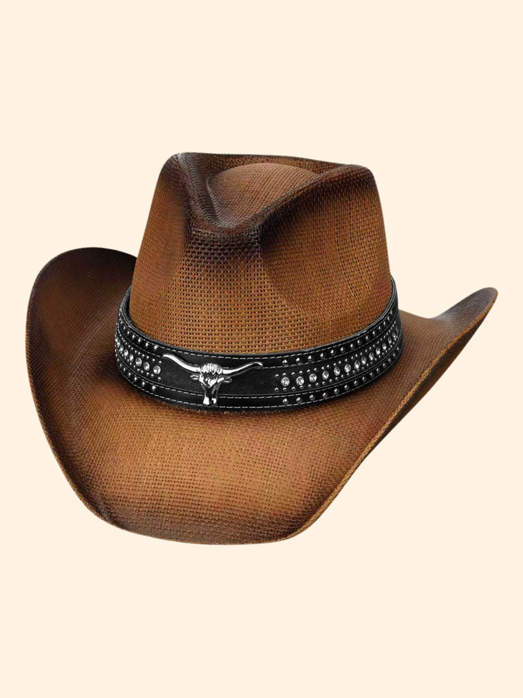 Tan Straw Steer Head Cowboy Hat