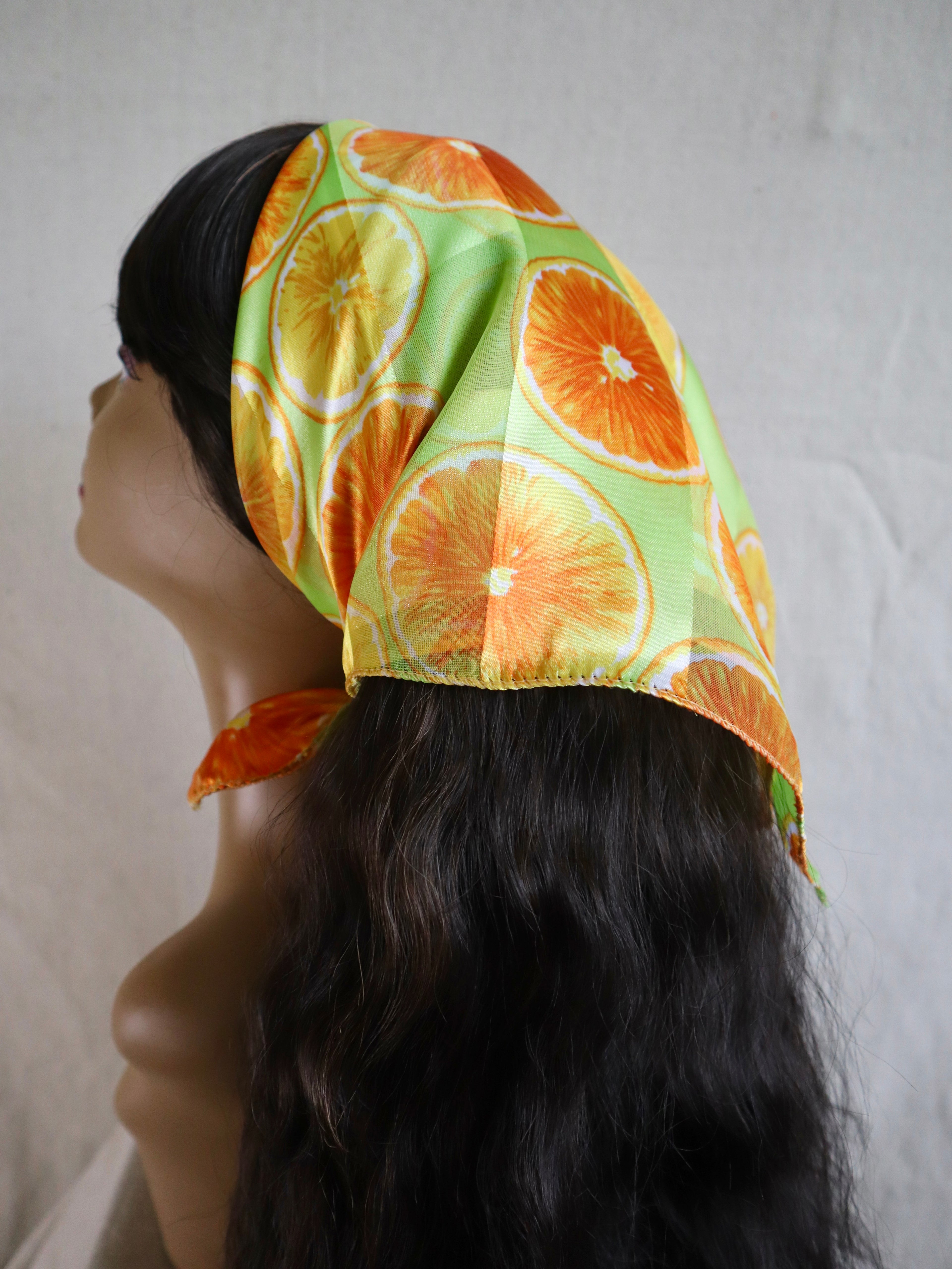 Orange Slice Sheer Satin Square Scarf
