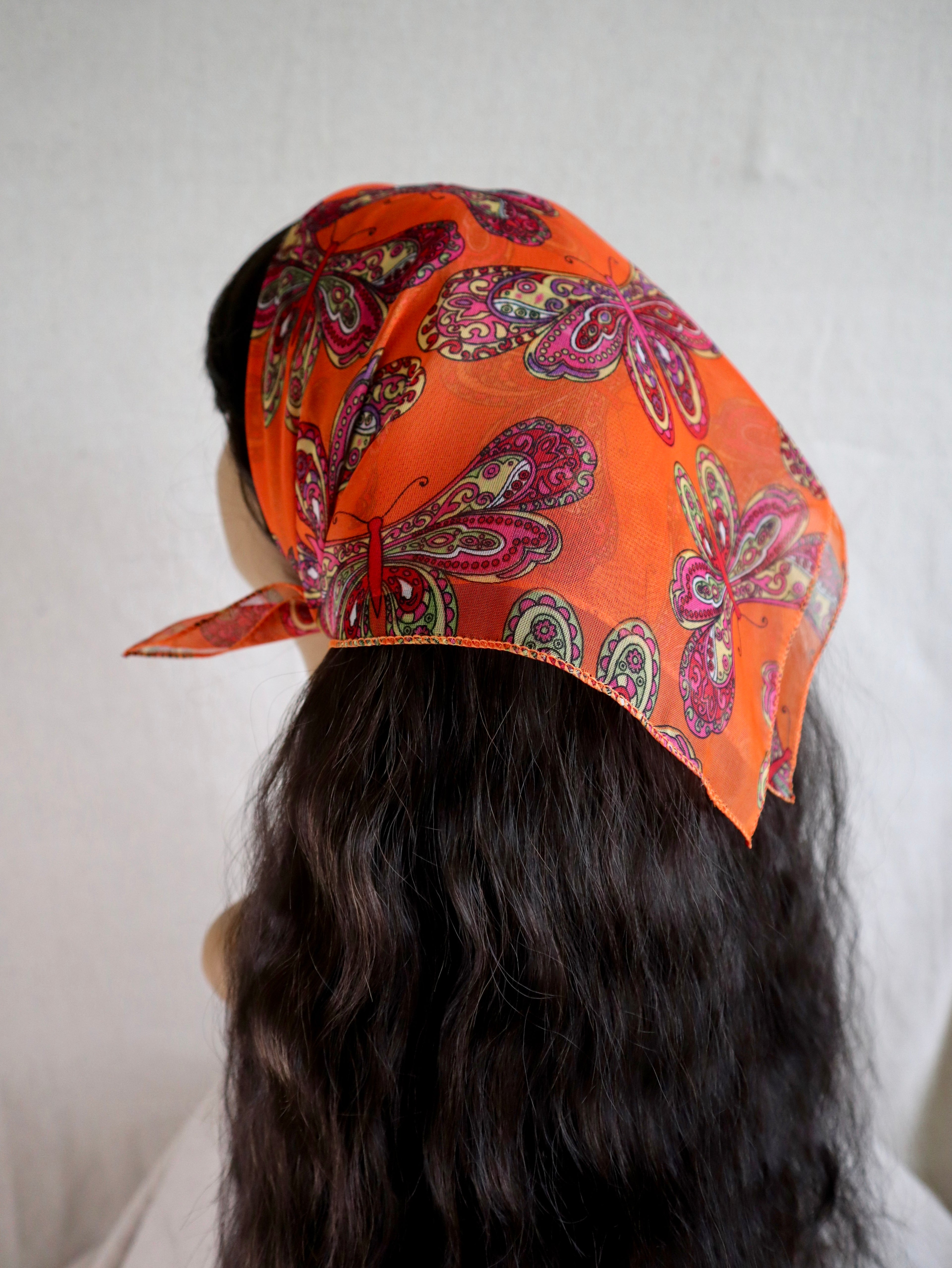 Orange Butterfly Sheer Chiffon Square Scarf