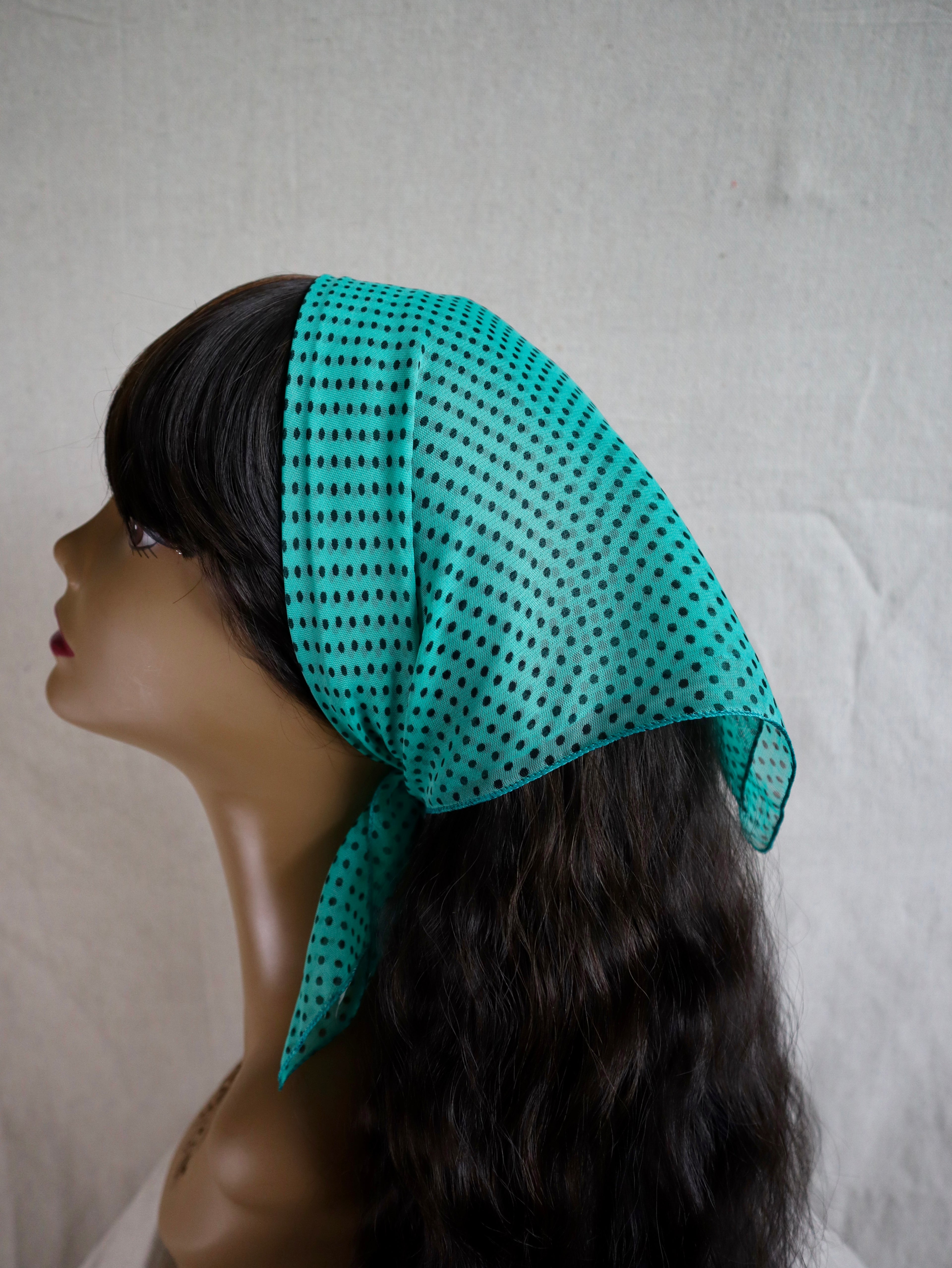 Turquoise Polka Dot Sheer Chiffon Square Scarf