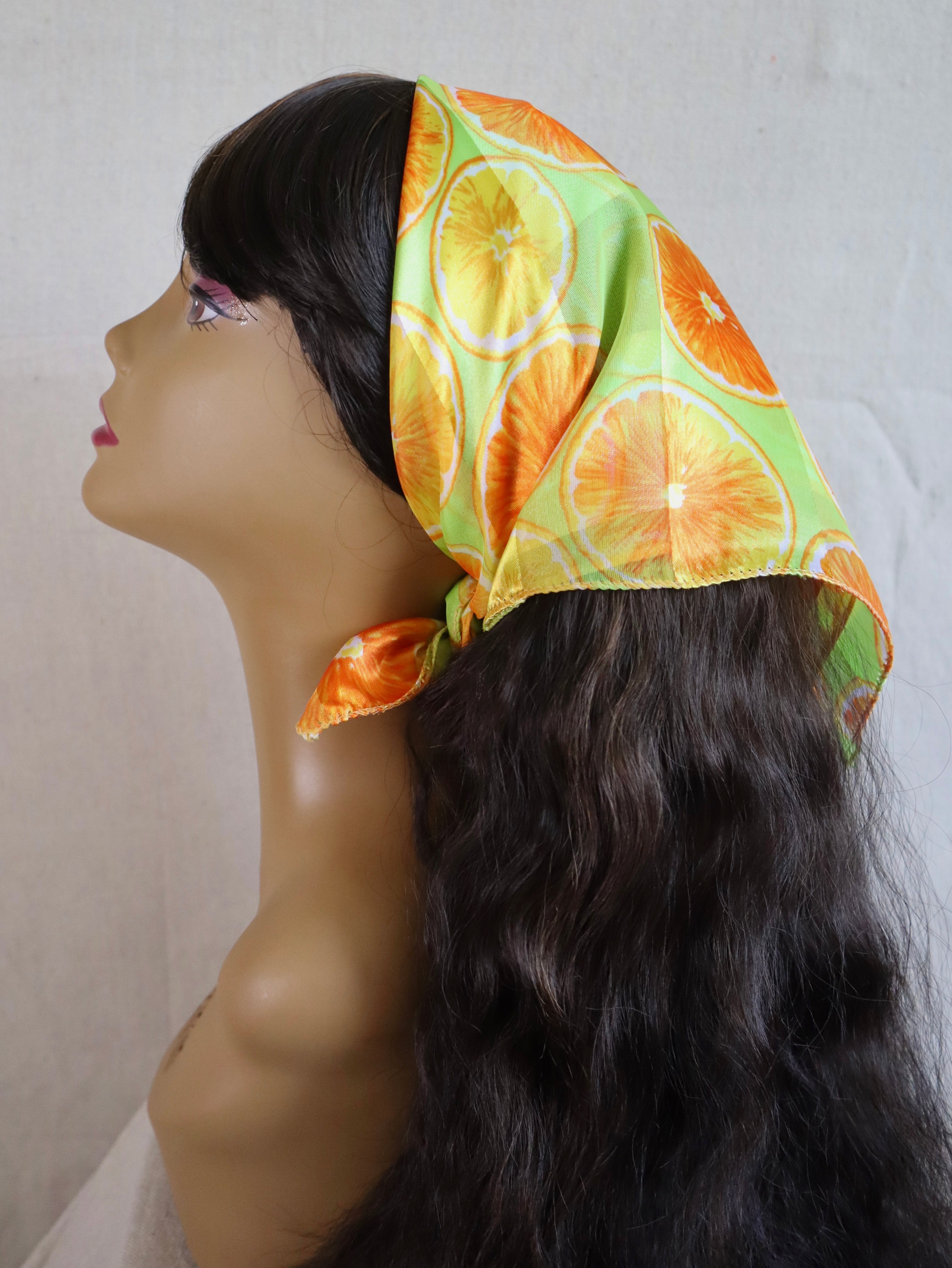 Orange Slice Sheer Satin Square Scarf