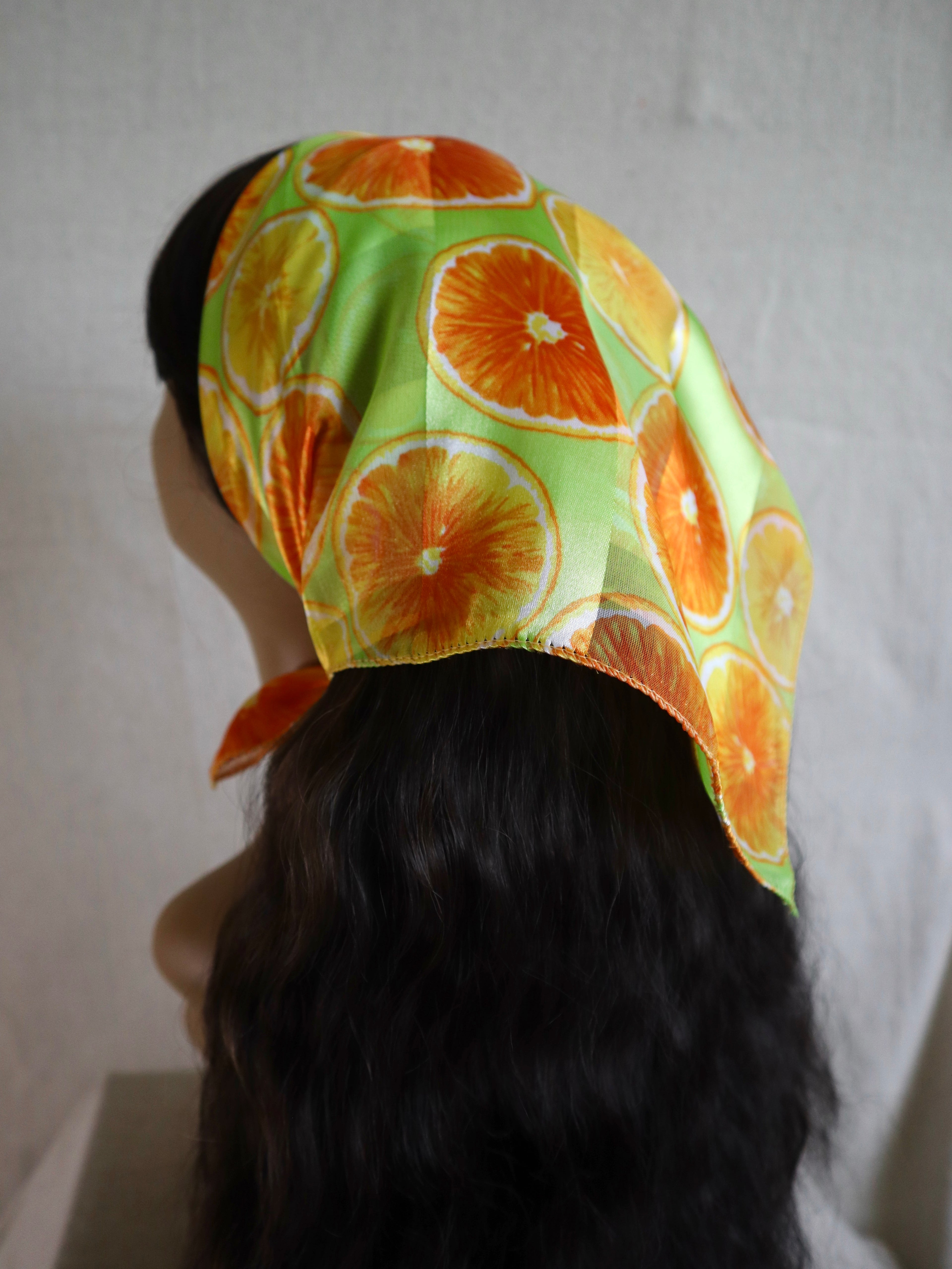 Orange Slice Sheer Satin Square Scarf