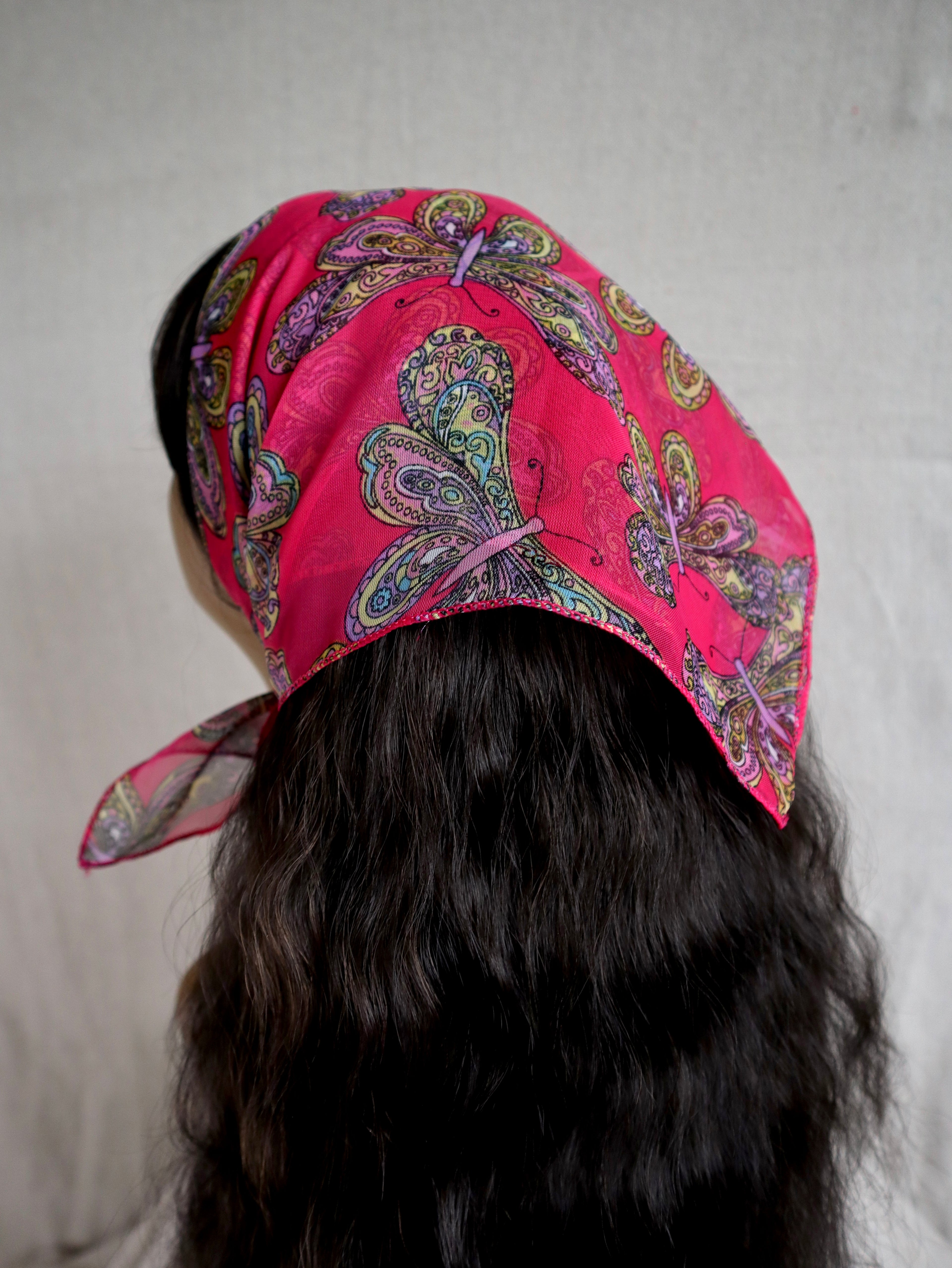 Fuchsia Butterfly Sheer Chiffon Square Scarf