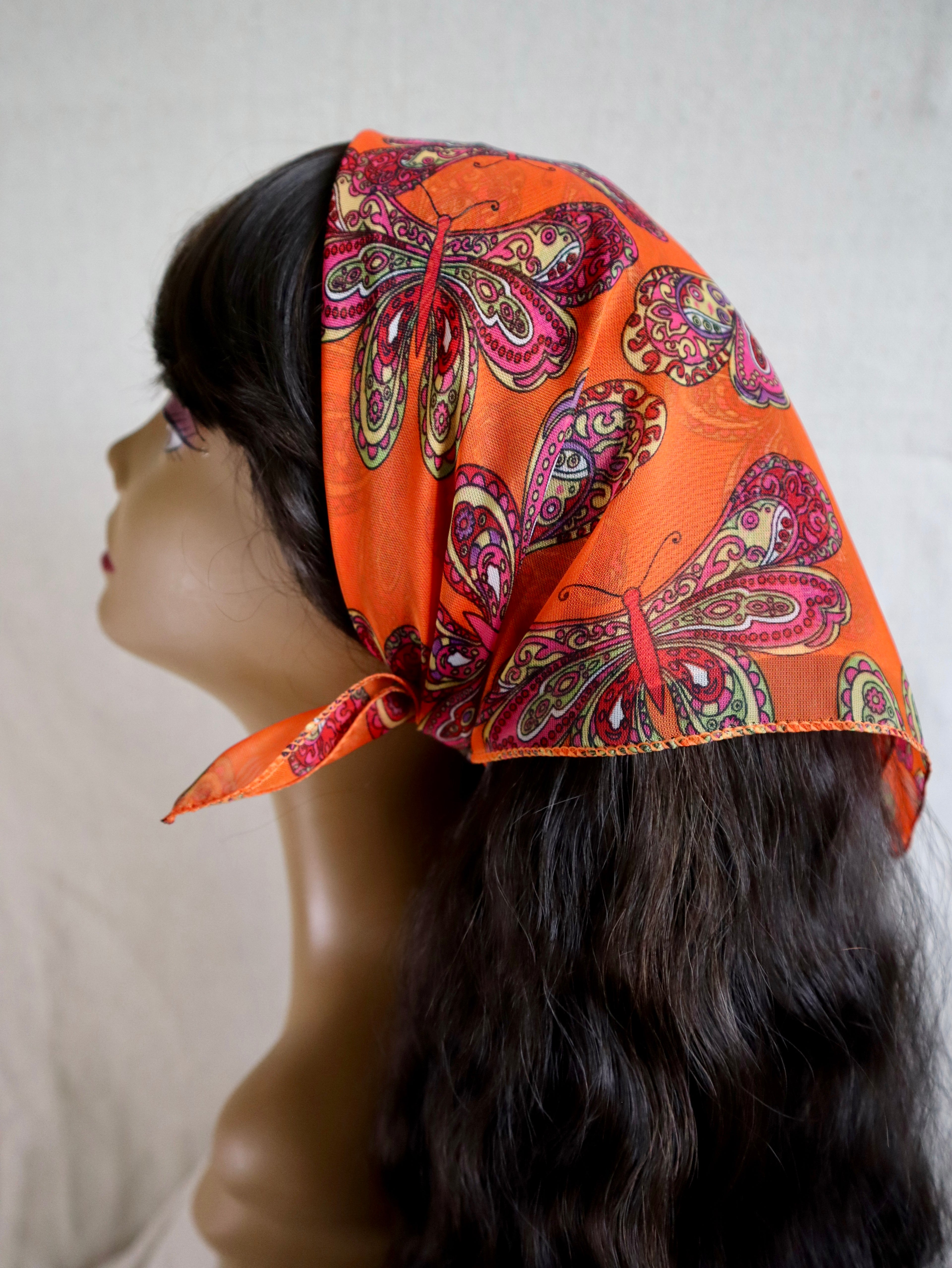 Orange Butterfly Sheer Chiffon Square Scarf