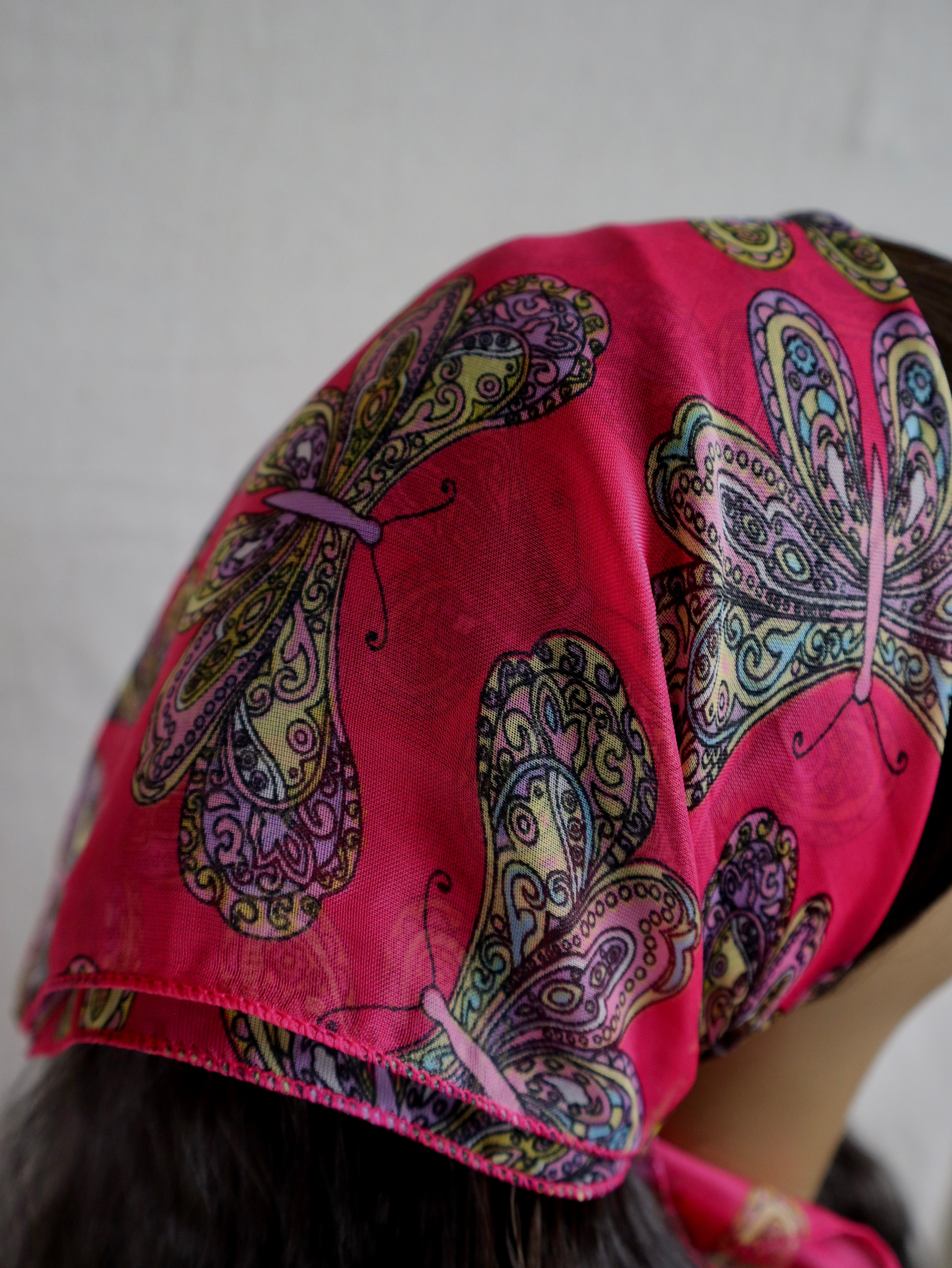 Fuchsia Butterfly Sheer Chiffon Square Scarf