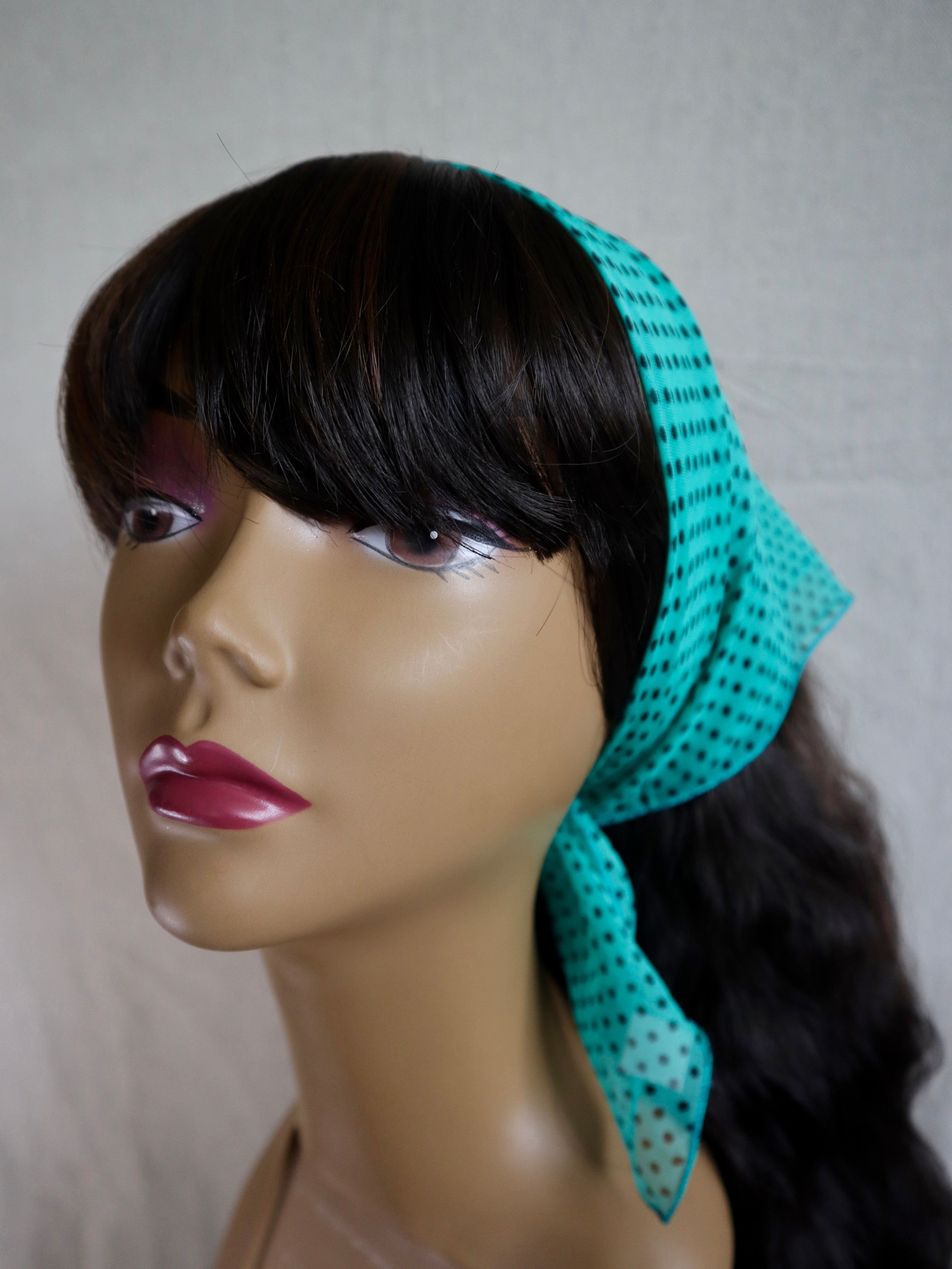 Turquoise Polka Dot Sheer Chiffon Square Scarf
