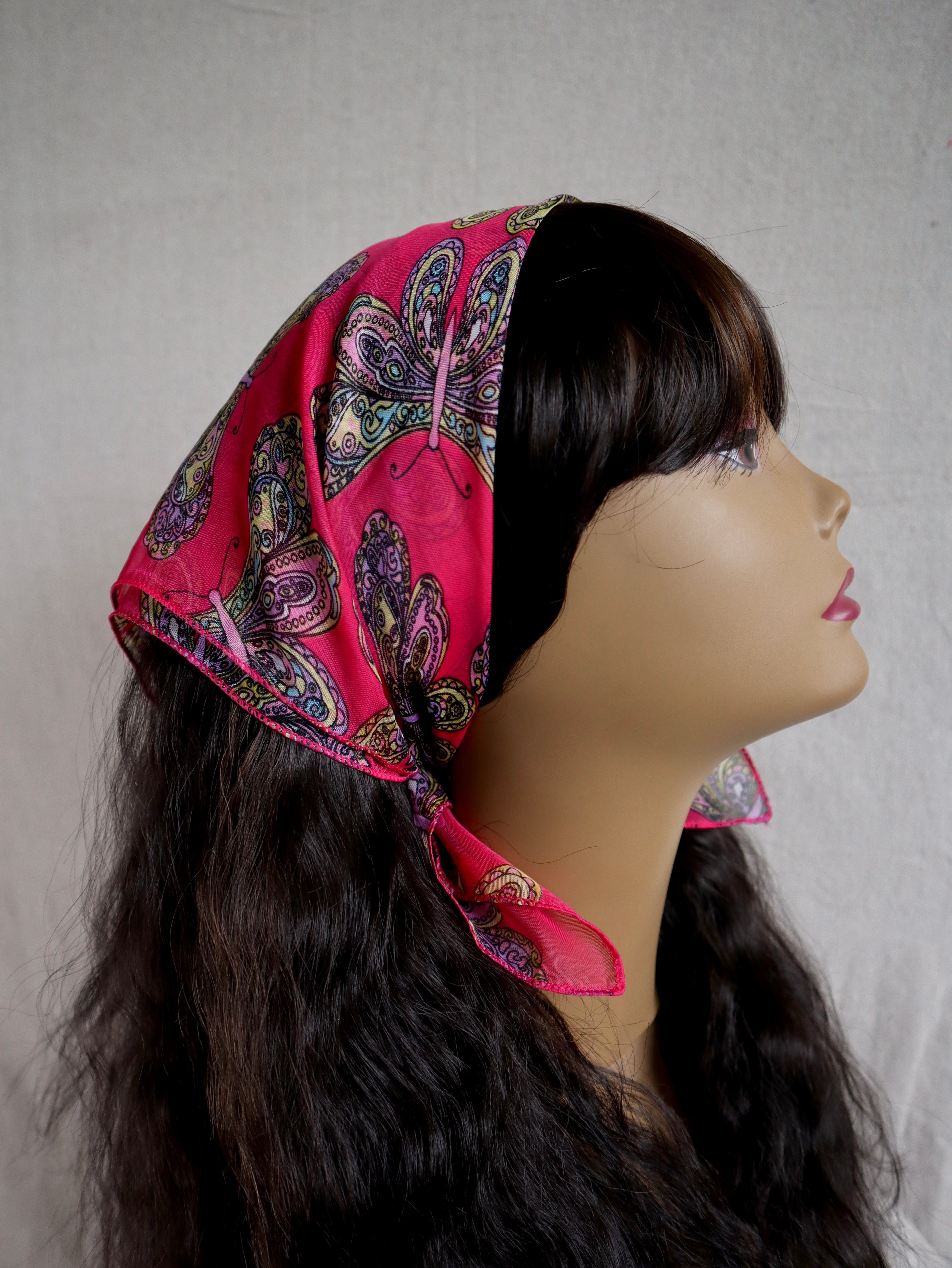 Fuchsia Butterfly Sheer Chiffon Square Scarf