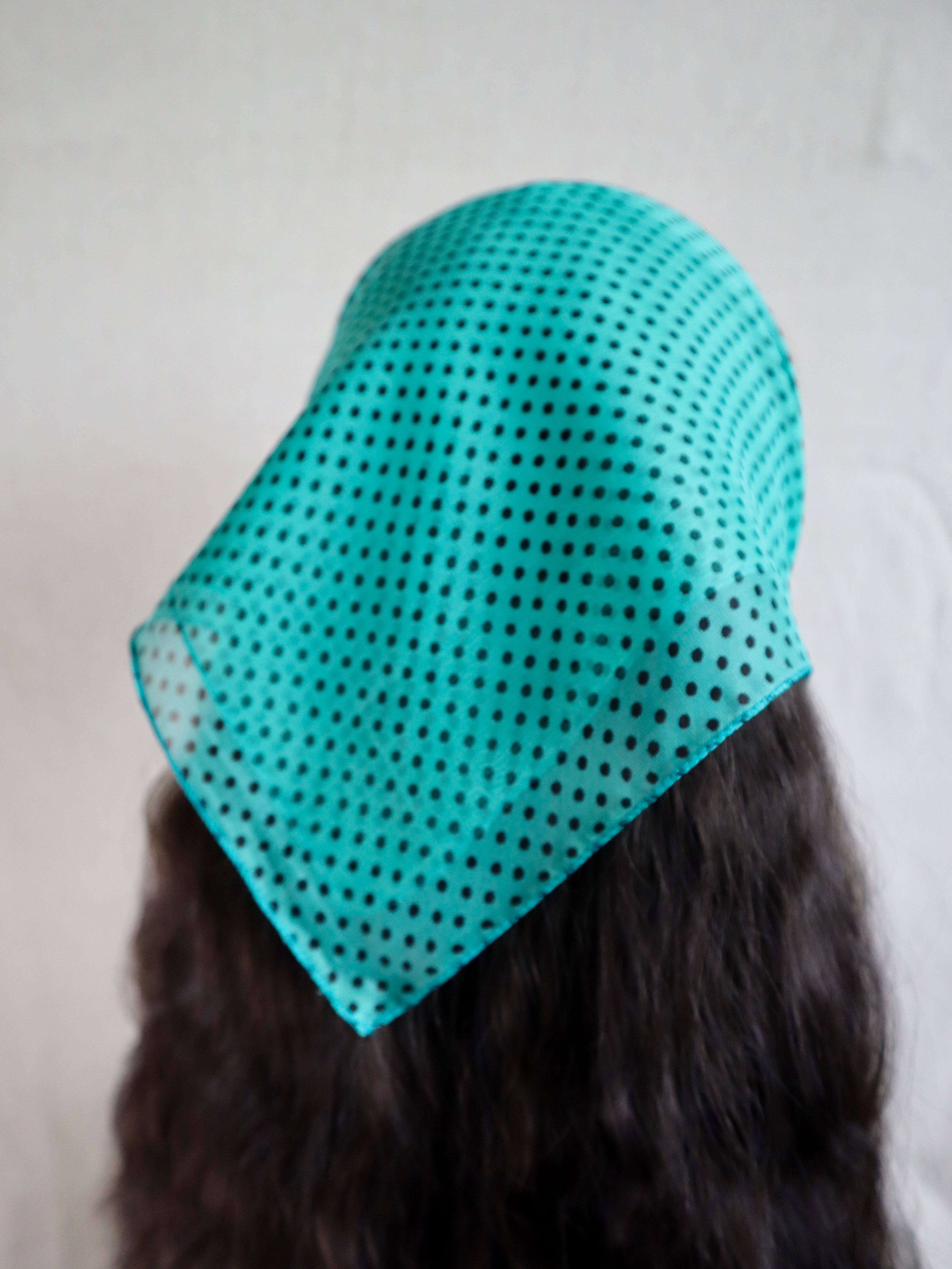 Turquoise Polka Dot Sheer Chiffon Square Scarf