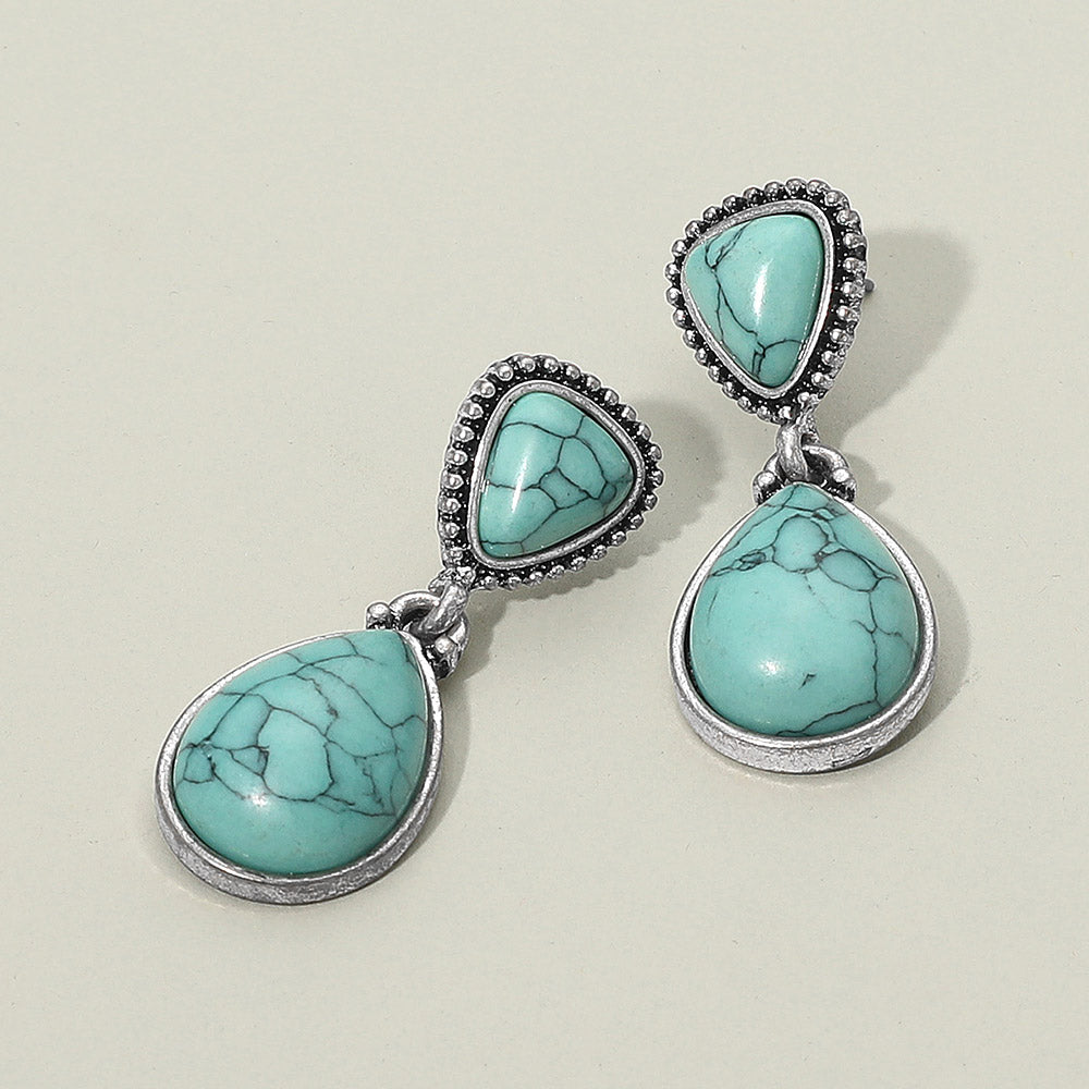 Silver Turquoise Antique Teardrop Earrings