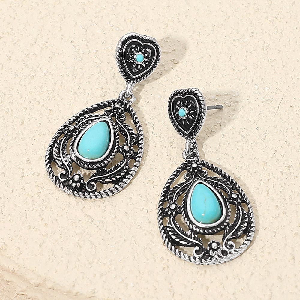Silver Turquoise Vintage Teardrop Earrings