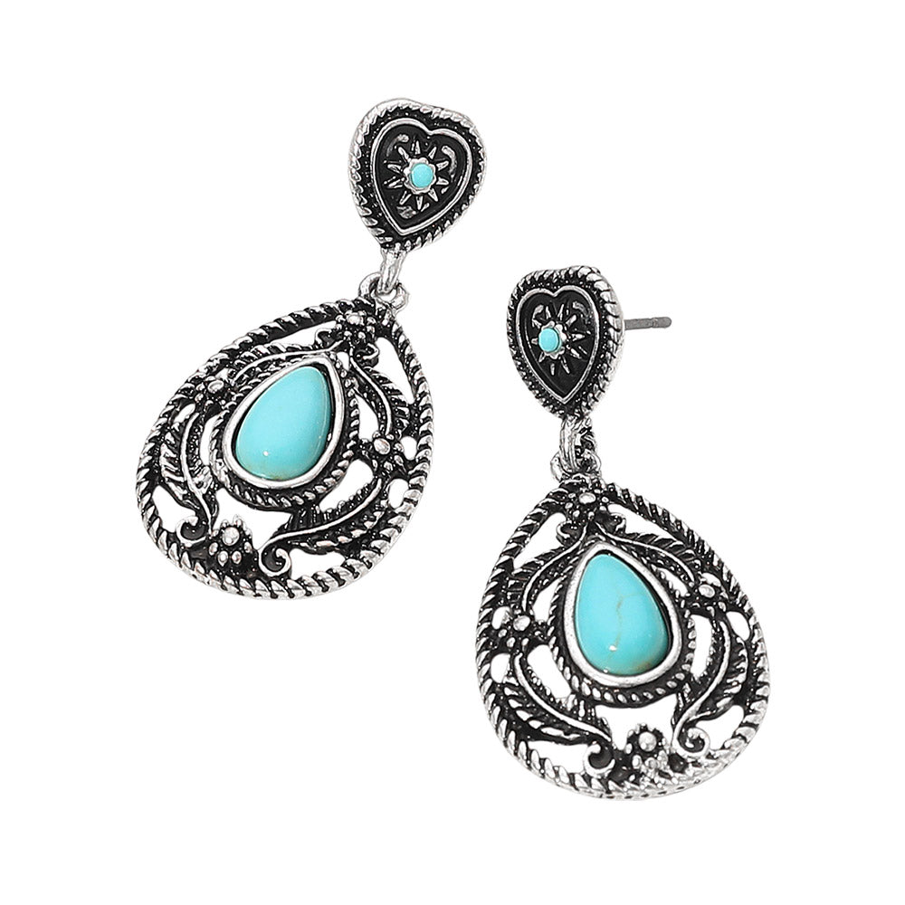 Silver Turquoise Vintage Teardrop Earrings