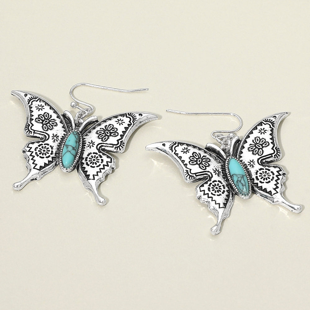 Turquoise Silver Western Butterfly Earrings