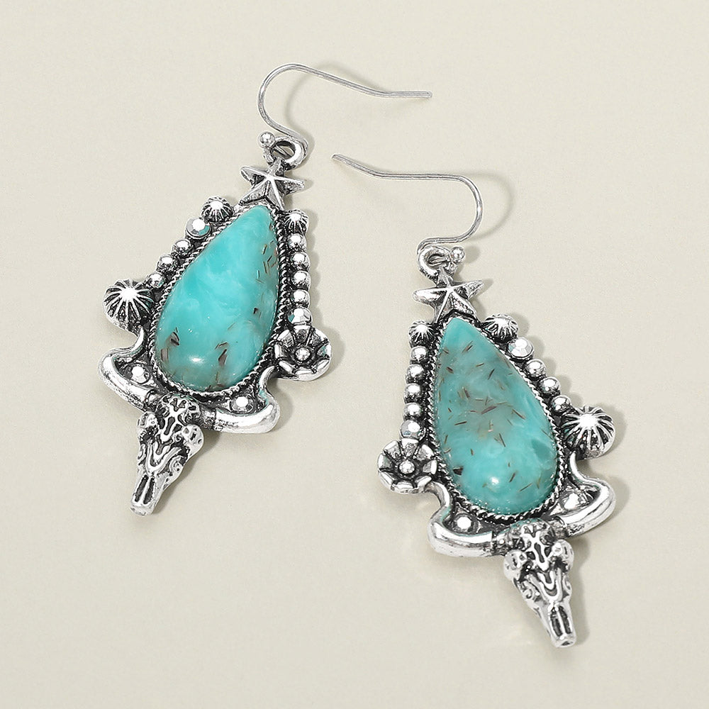 Turquoise Steer Head Dangle Earrings