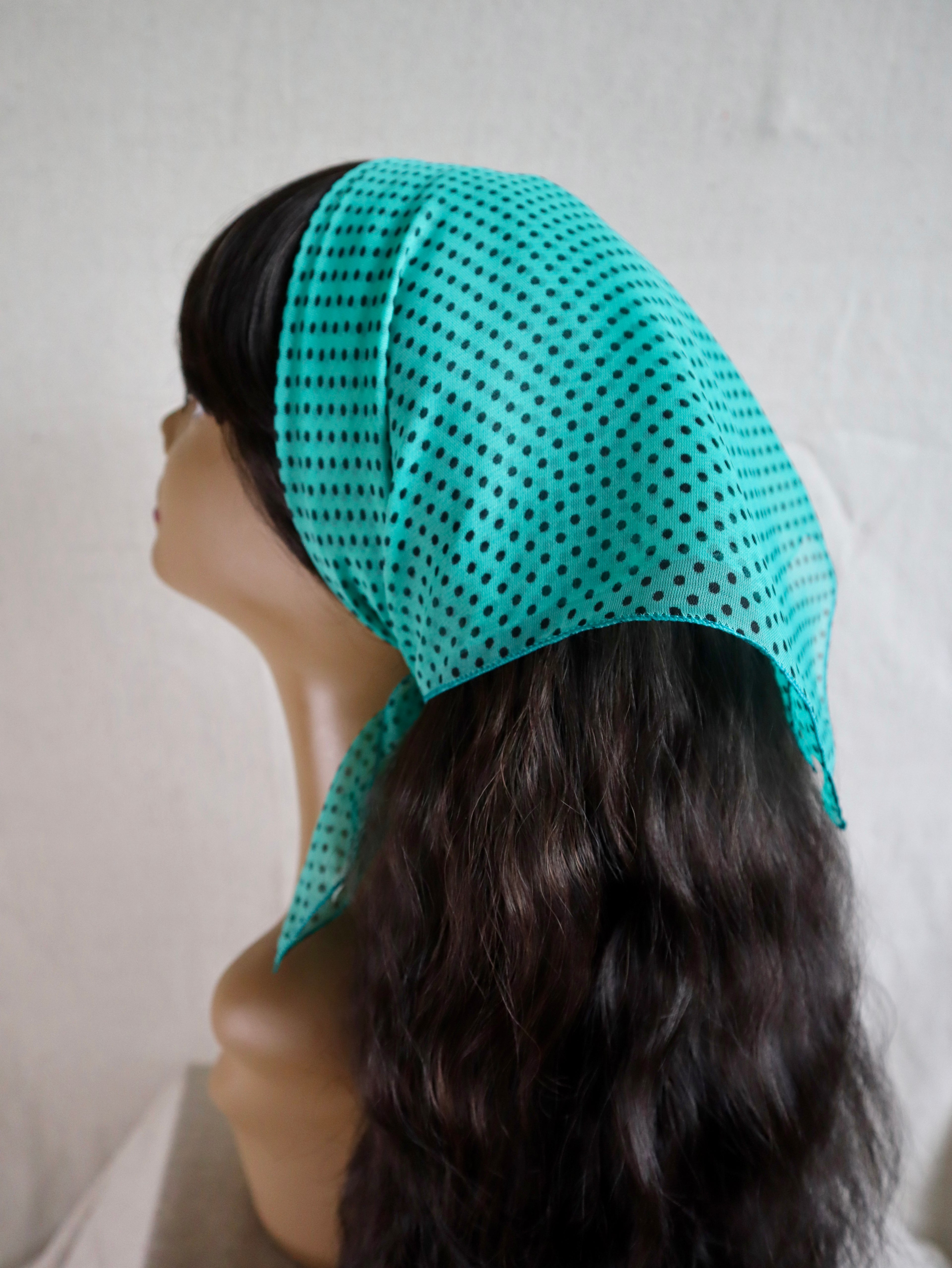 Turquoise Polka Dot Sheer Chiffon Square Scarf