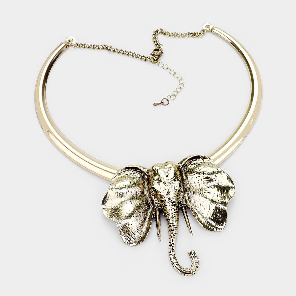 Gold Elephant Accented Statement Necklace Set