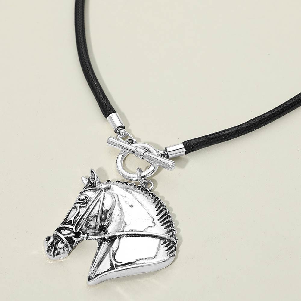 Antique Silver Horse Head Toggle Necklace