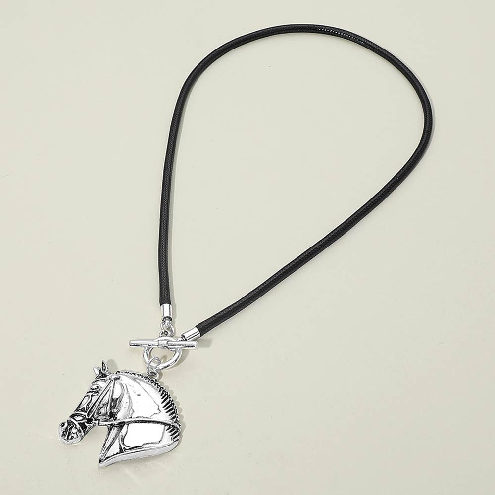 Antique Silver Horse Head Toggle Necklace