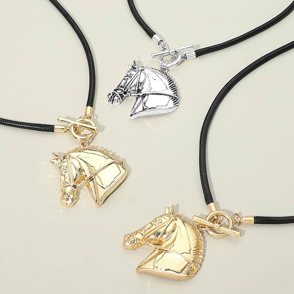 Gold Horse Head Toggle Necklace