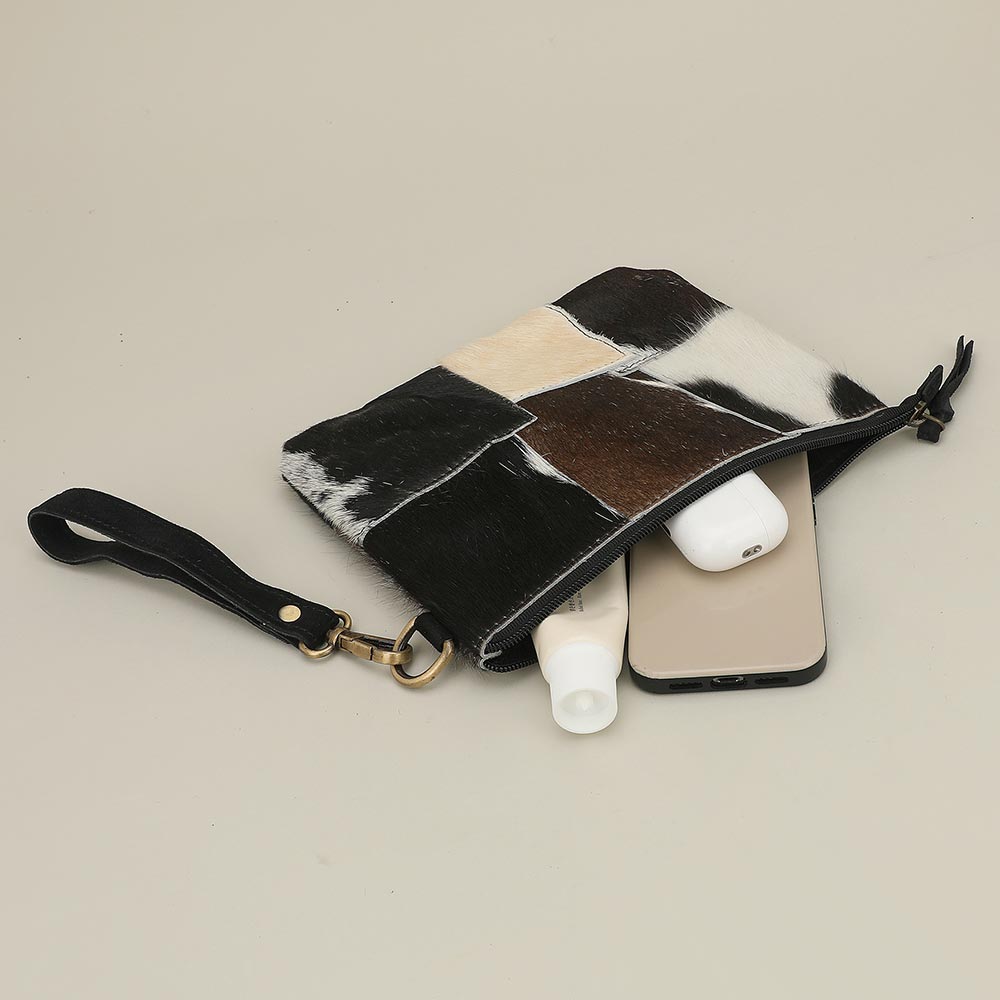 Leopard Genuine Leather Calf Fur Wristlet