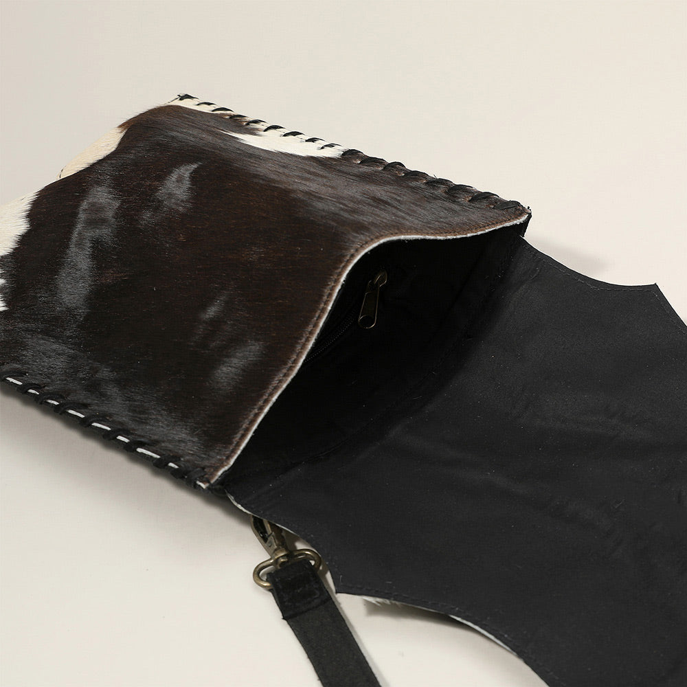 Black Animal Genuine Leather Crossbody Bag