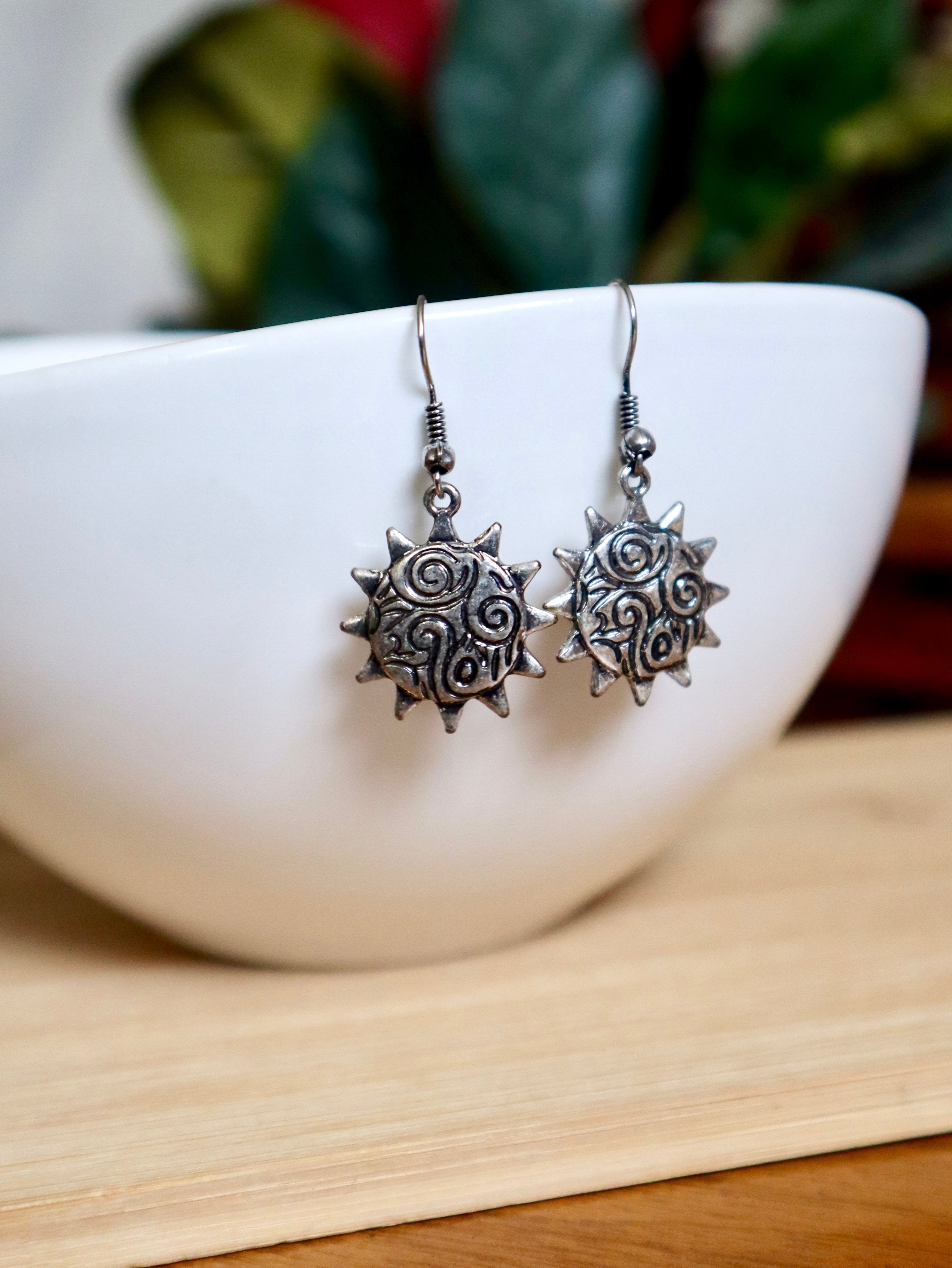 Silver Swirly Sun Earrings