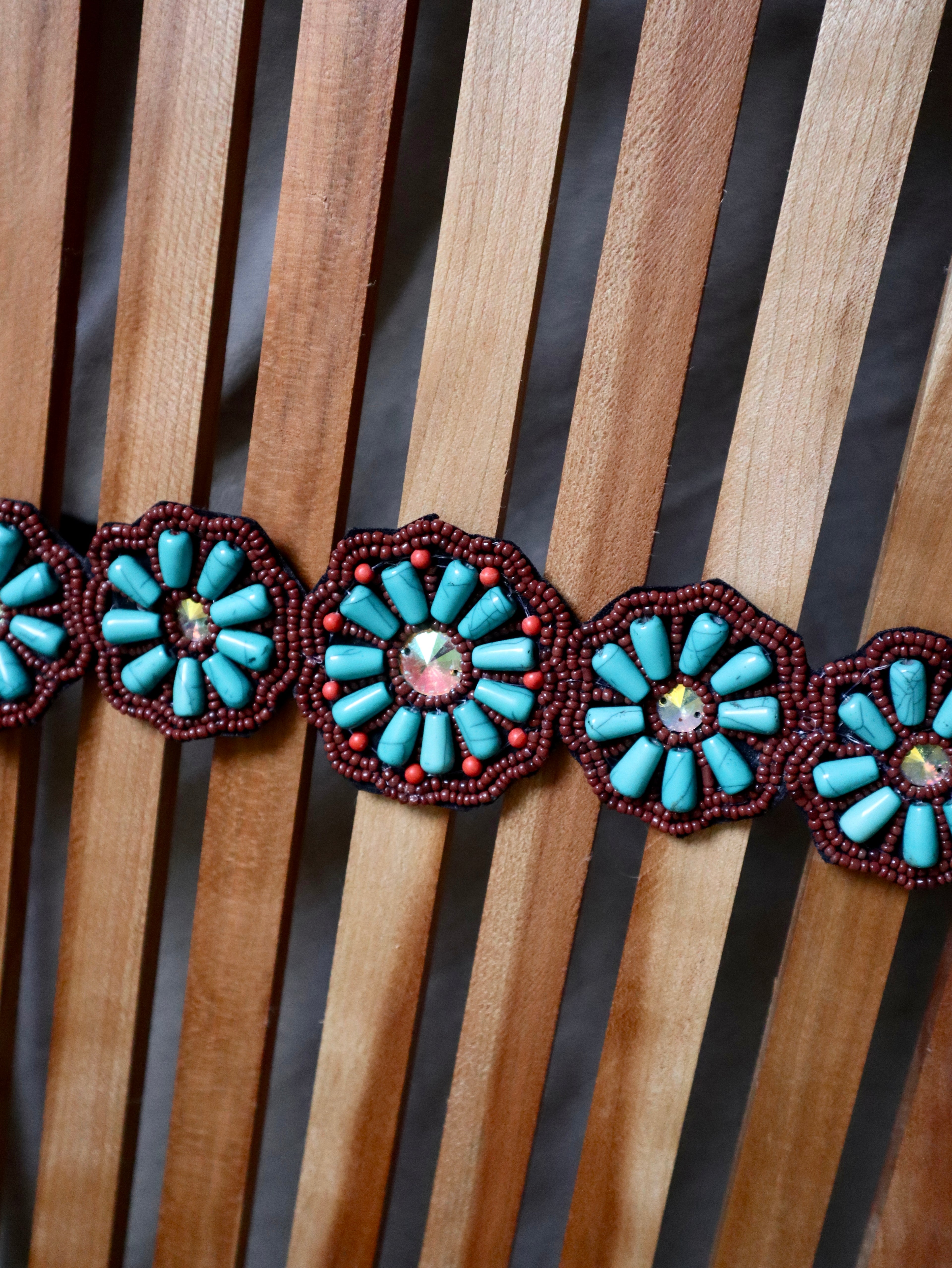 Turquoise Flower Beaded Western Belt