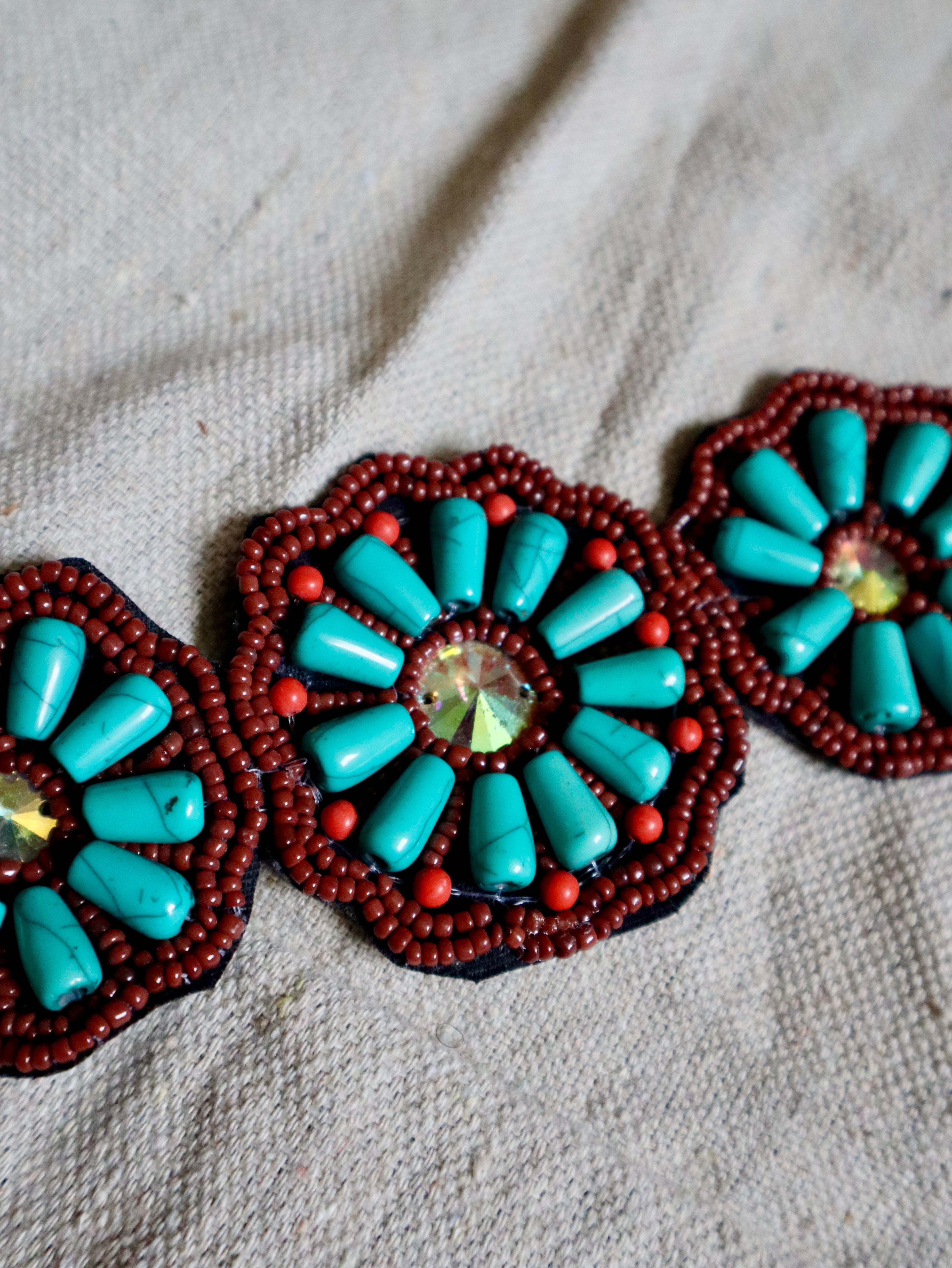 Turquoise Flower Beaded Western Belt