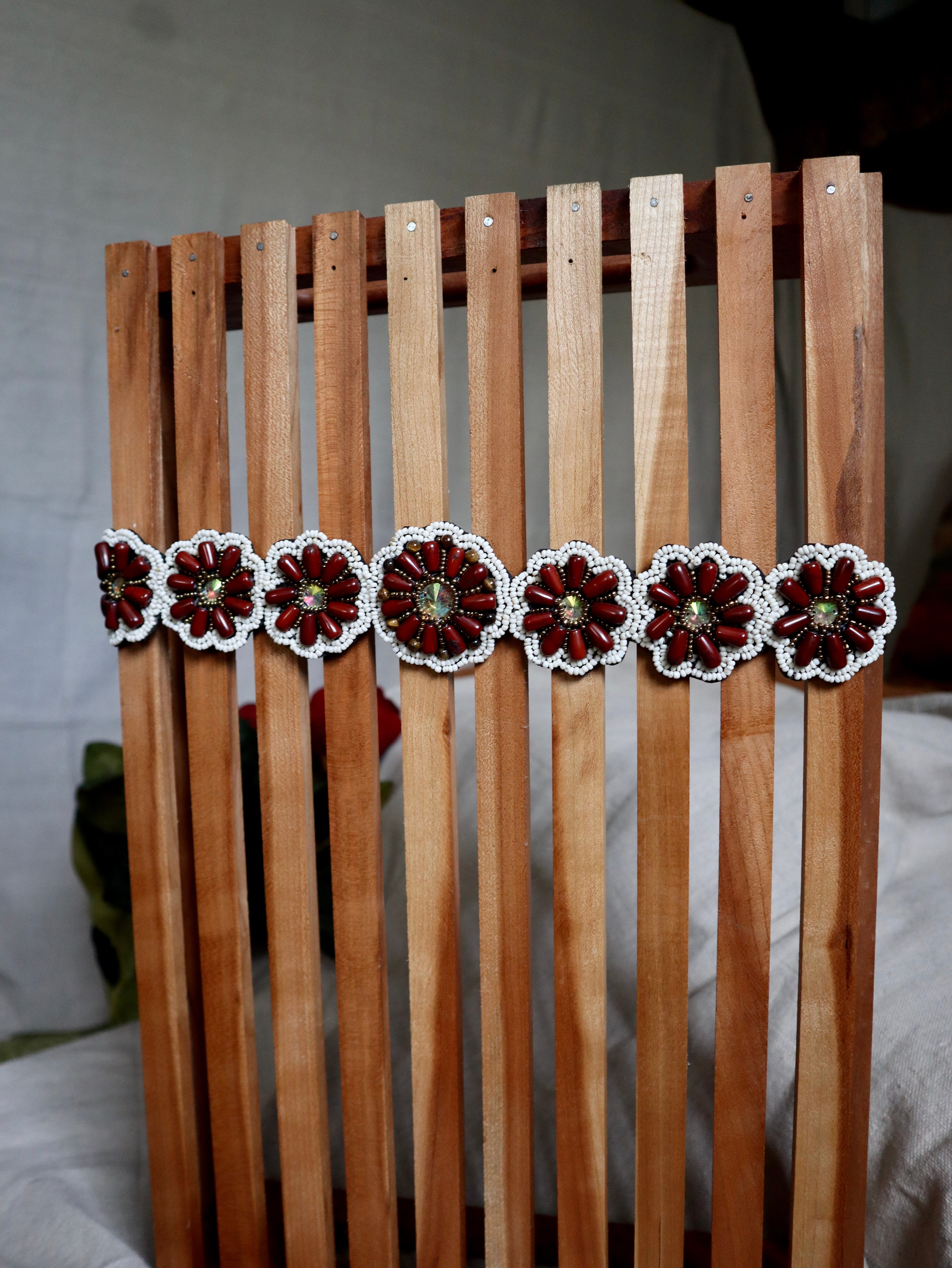 Brown Beaded Flower Belt