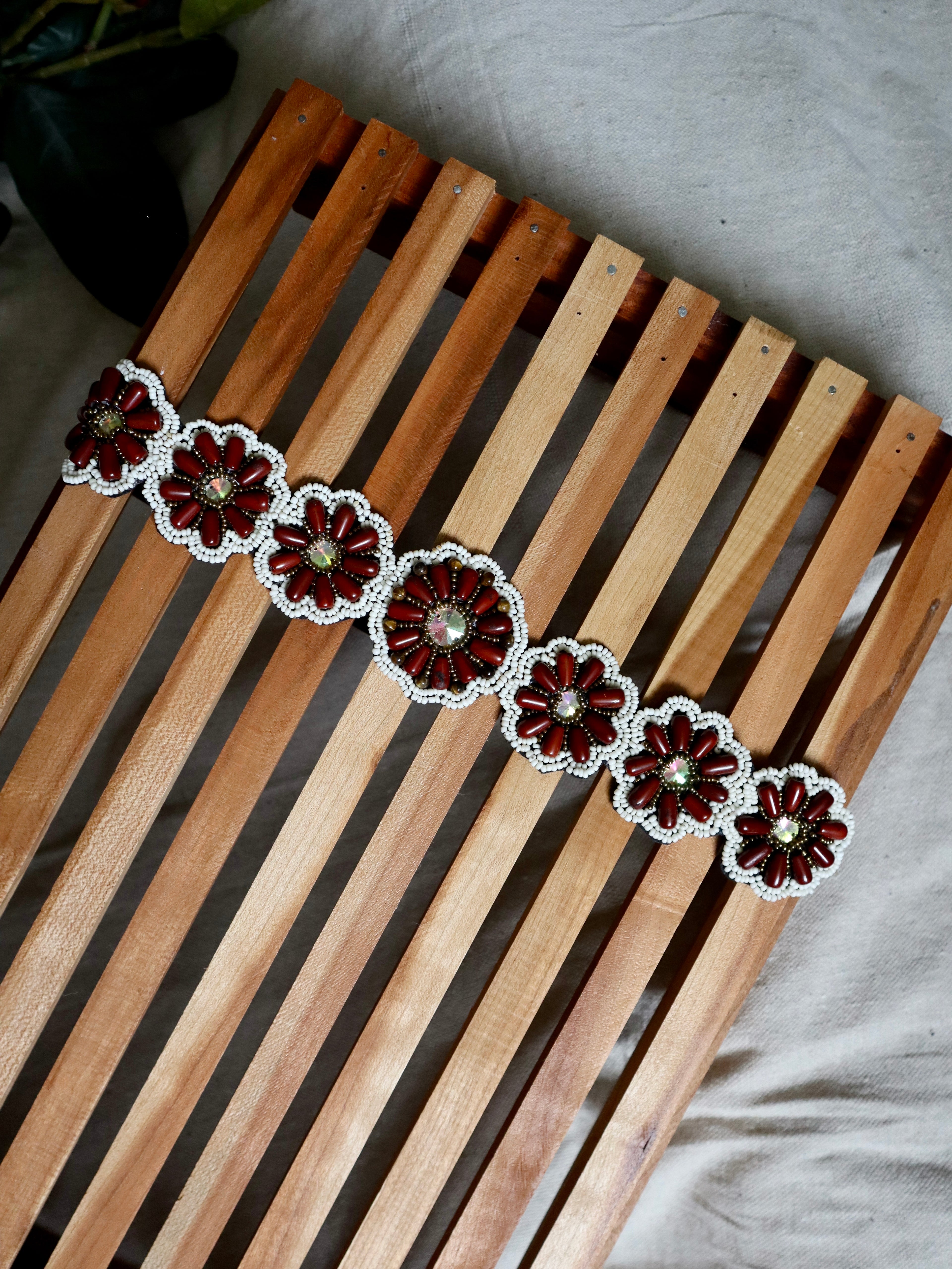 Brown Beaded Flower Belt