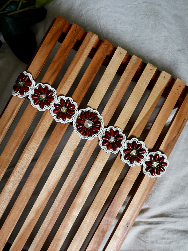 Brown Beaded Flower Belt