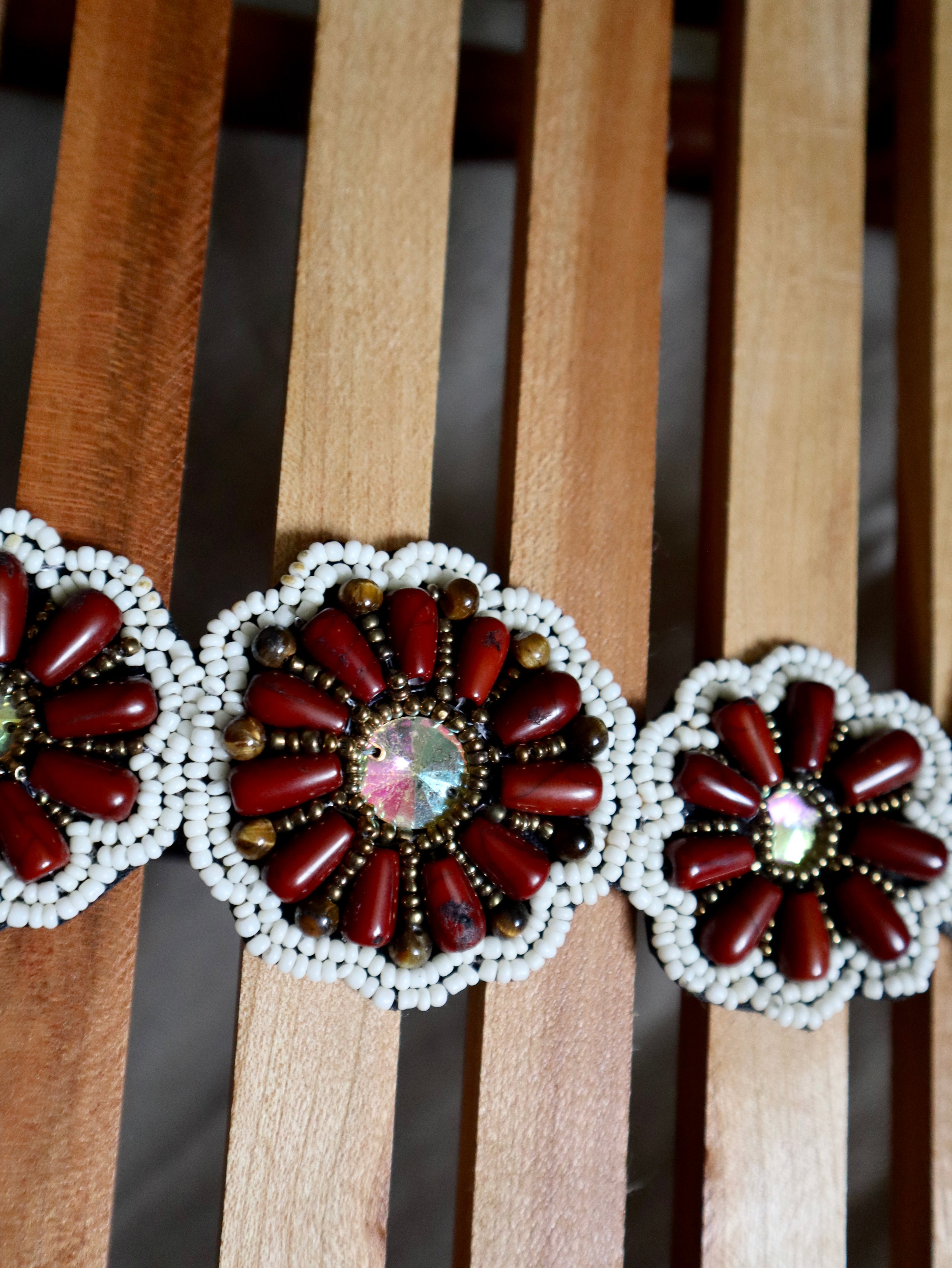 Brown Beaded Flower Belt