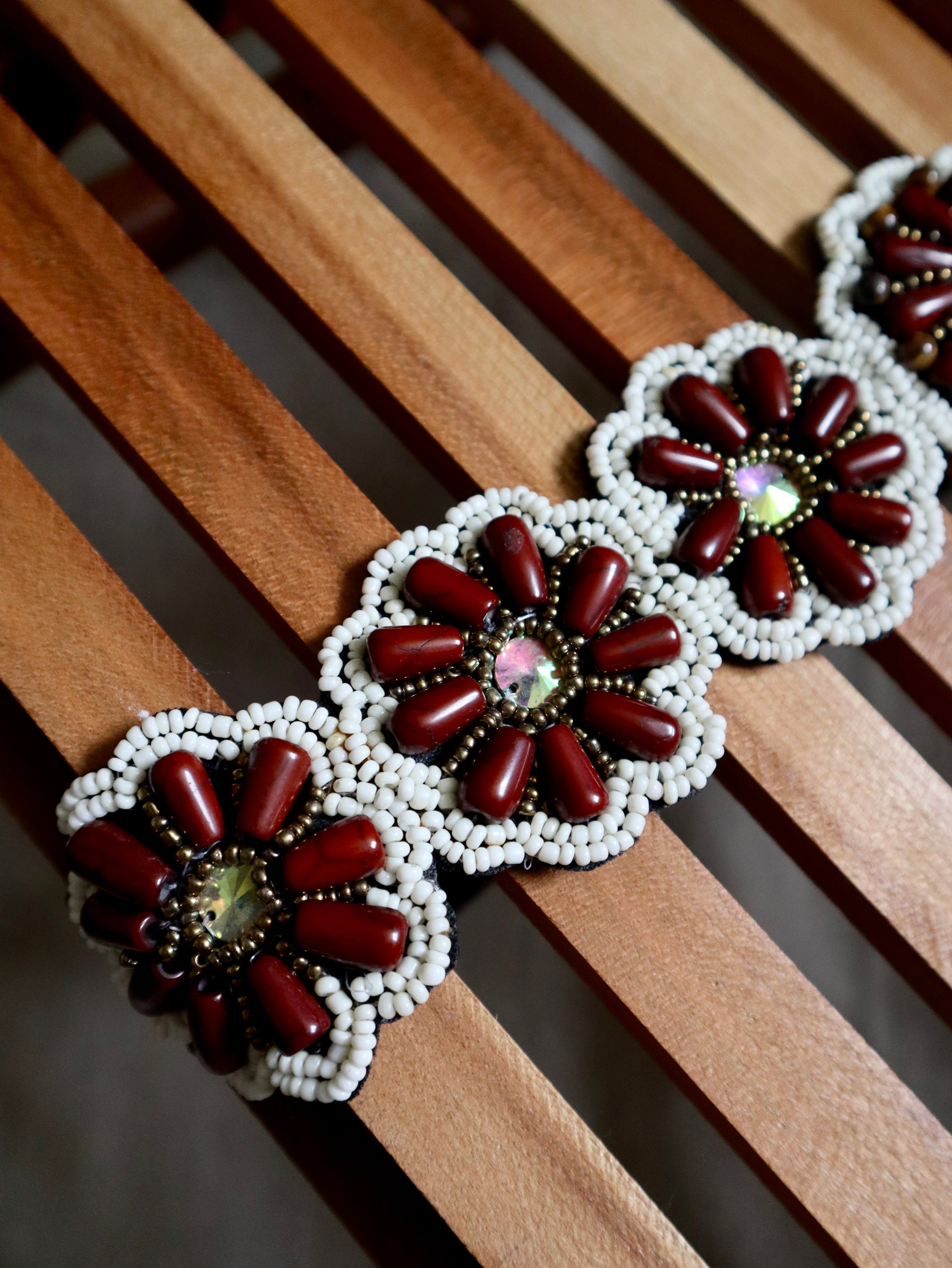Brown Beaded Flower Belt