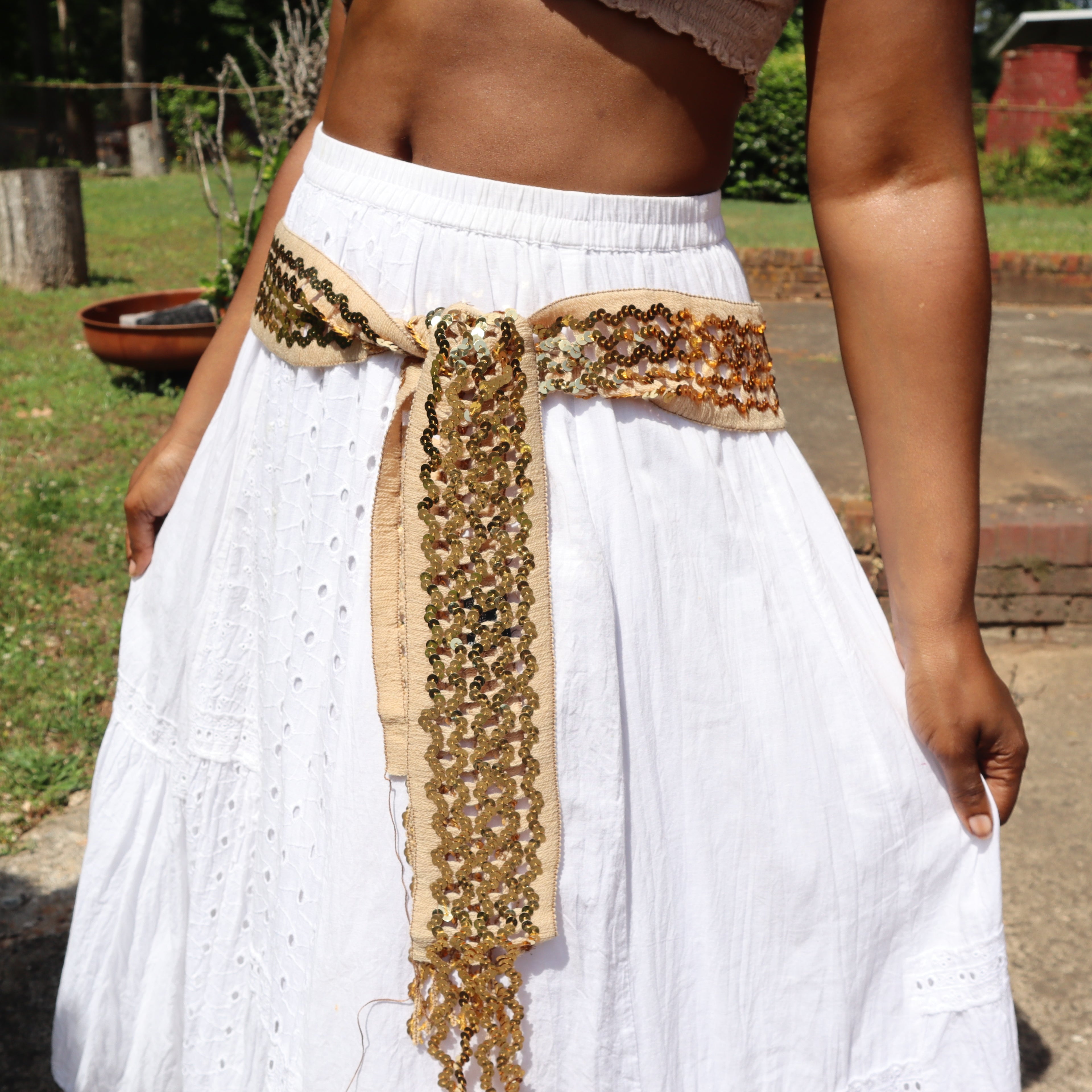 Kaya Gold Sequin Fringe Sash Belt
