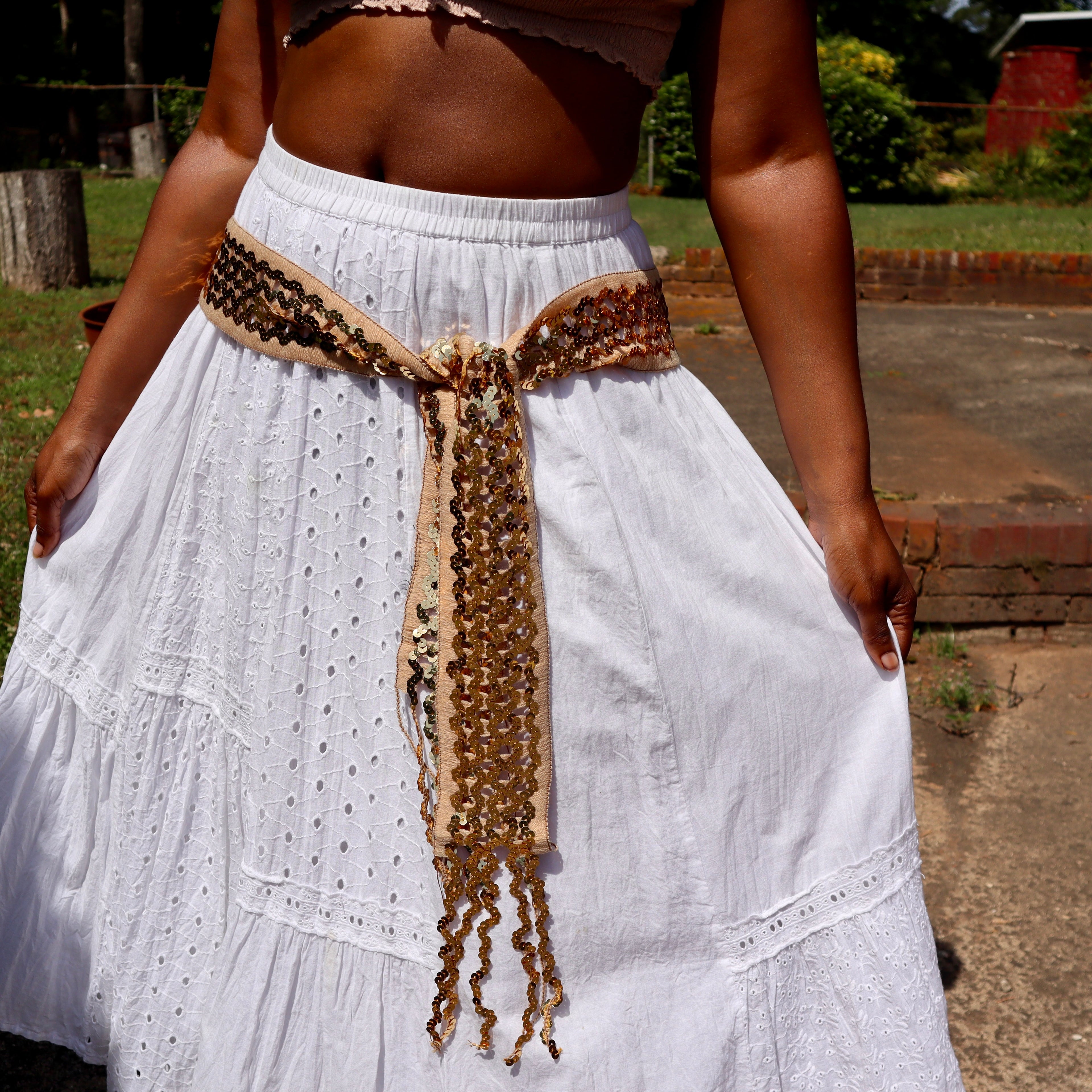 Kaya Gold Sequin Fringe Sash Belt