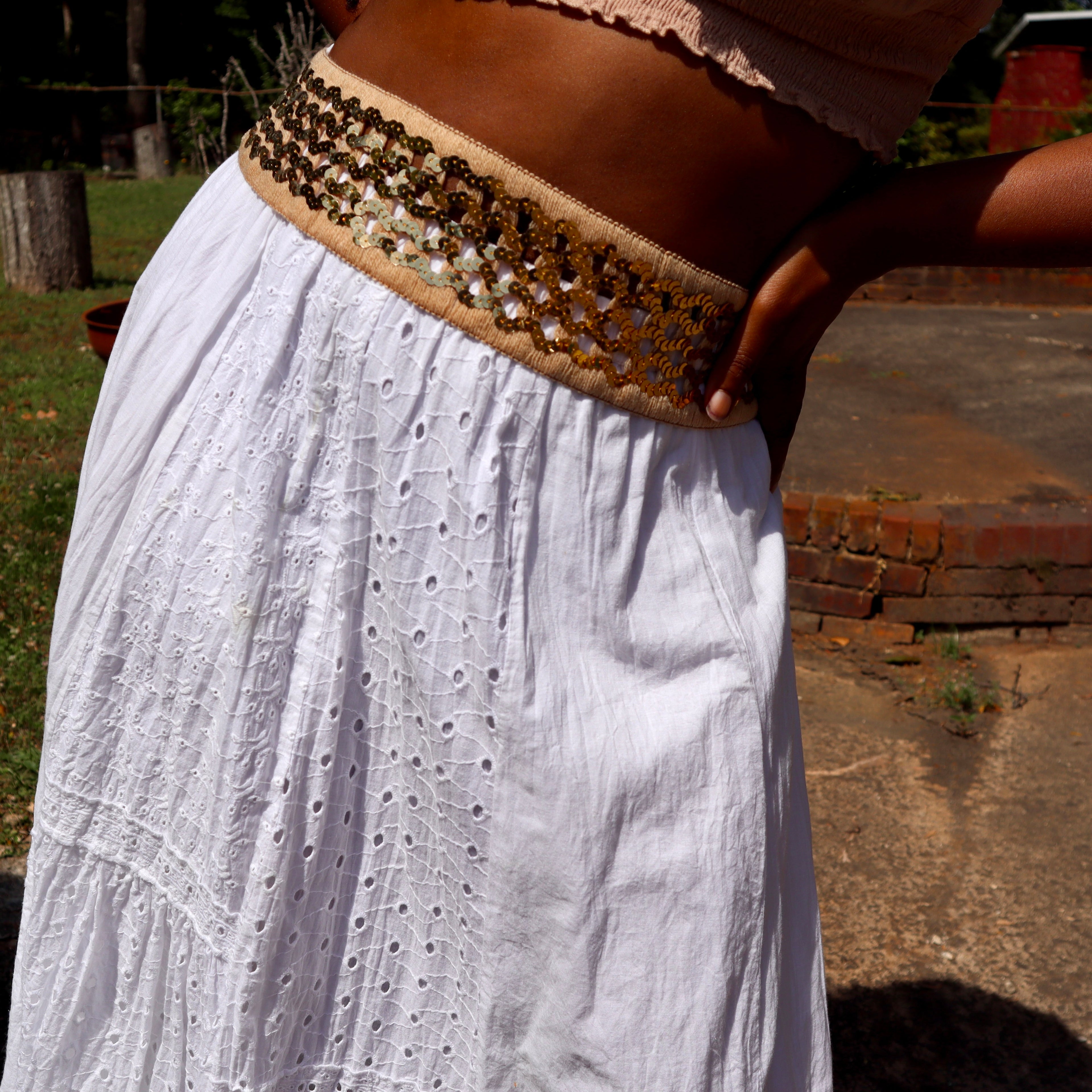 Kaya Gold Sequin Fringe Sash Belt