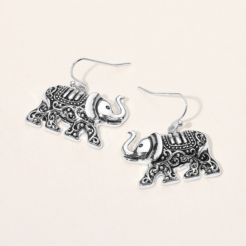 Antique Silver Elephant Dangle Earrings