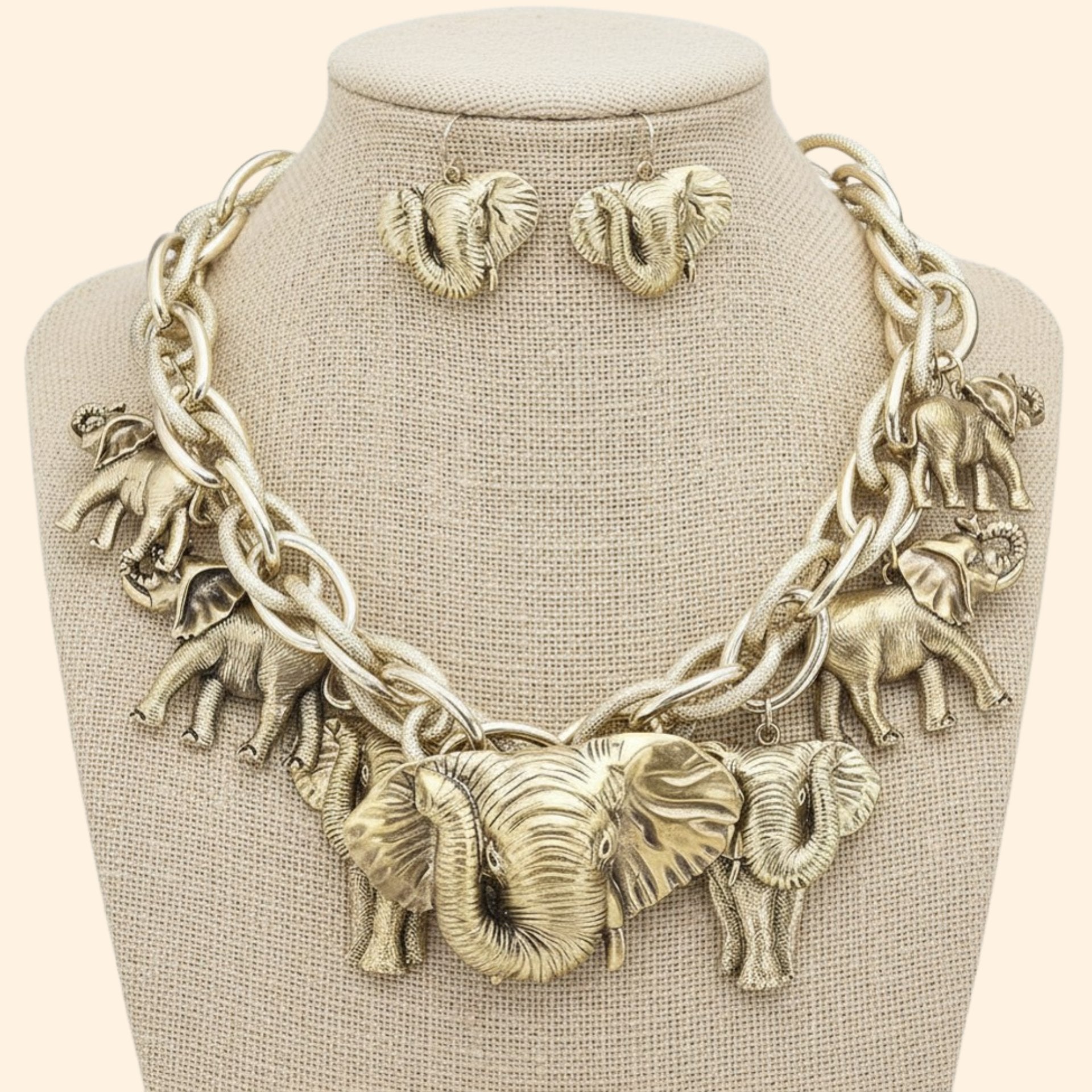 Gold Elephant Charm Necklace Set