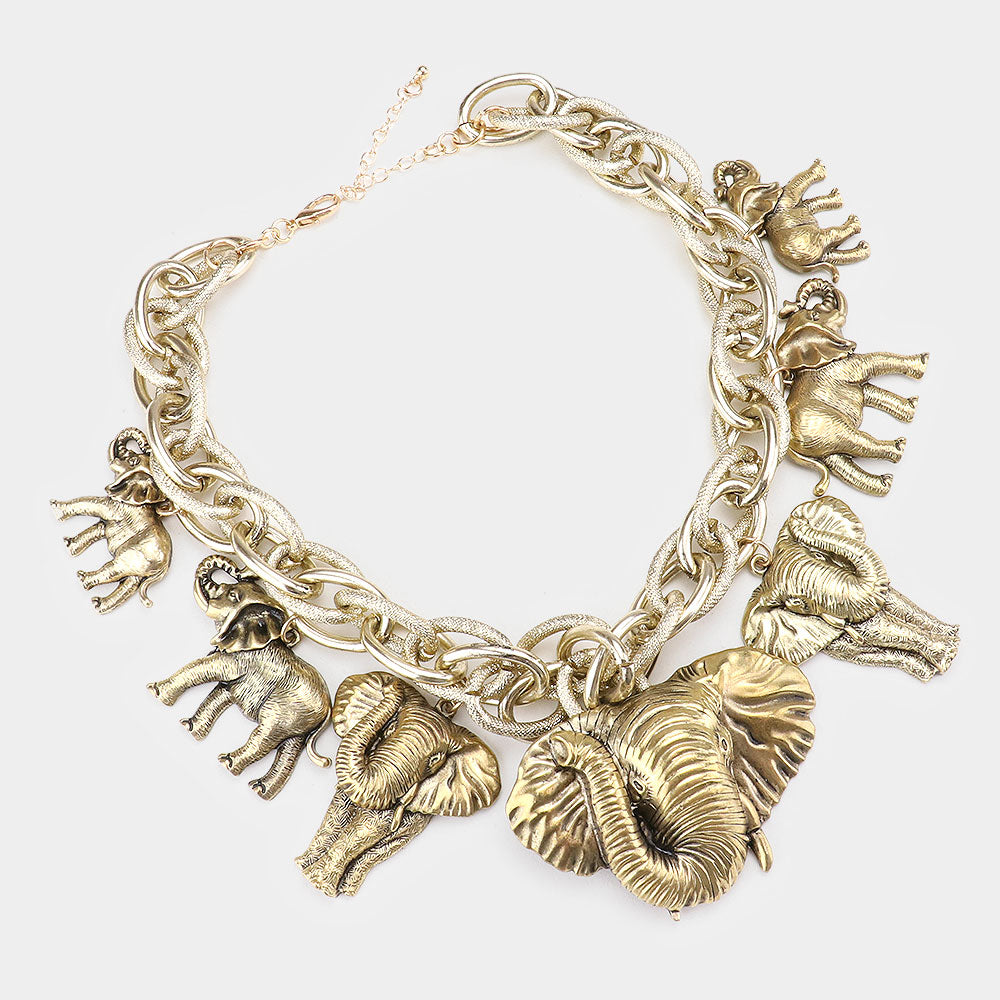 Gold Elephant Charm Necklace Set