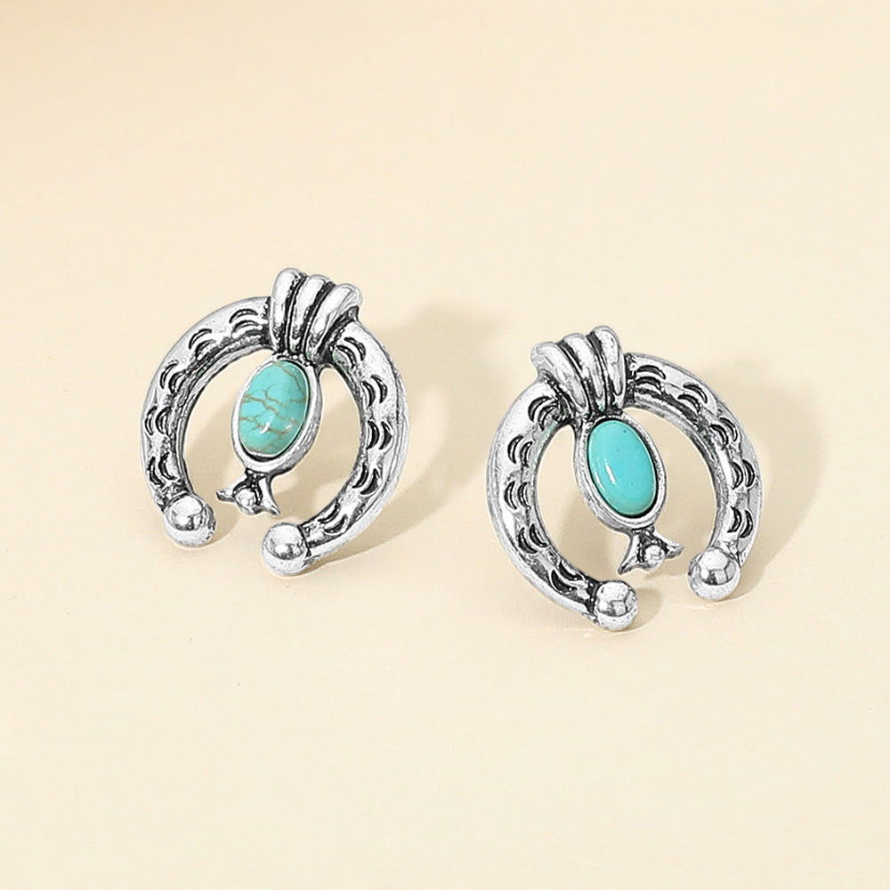 Turquoise Silver Horseshoe Stud Earrings