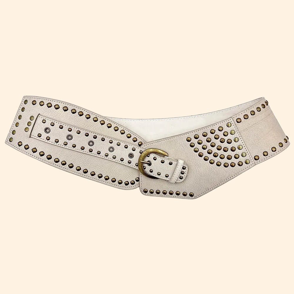 Beige Studded Vegan Leather Waist Belt