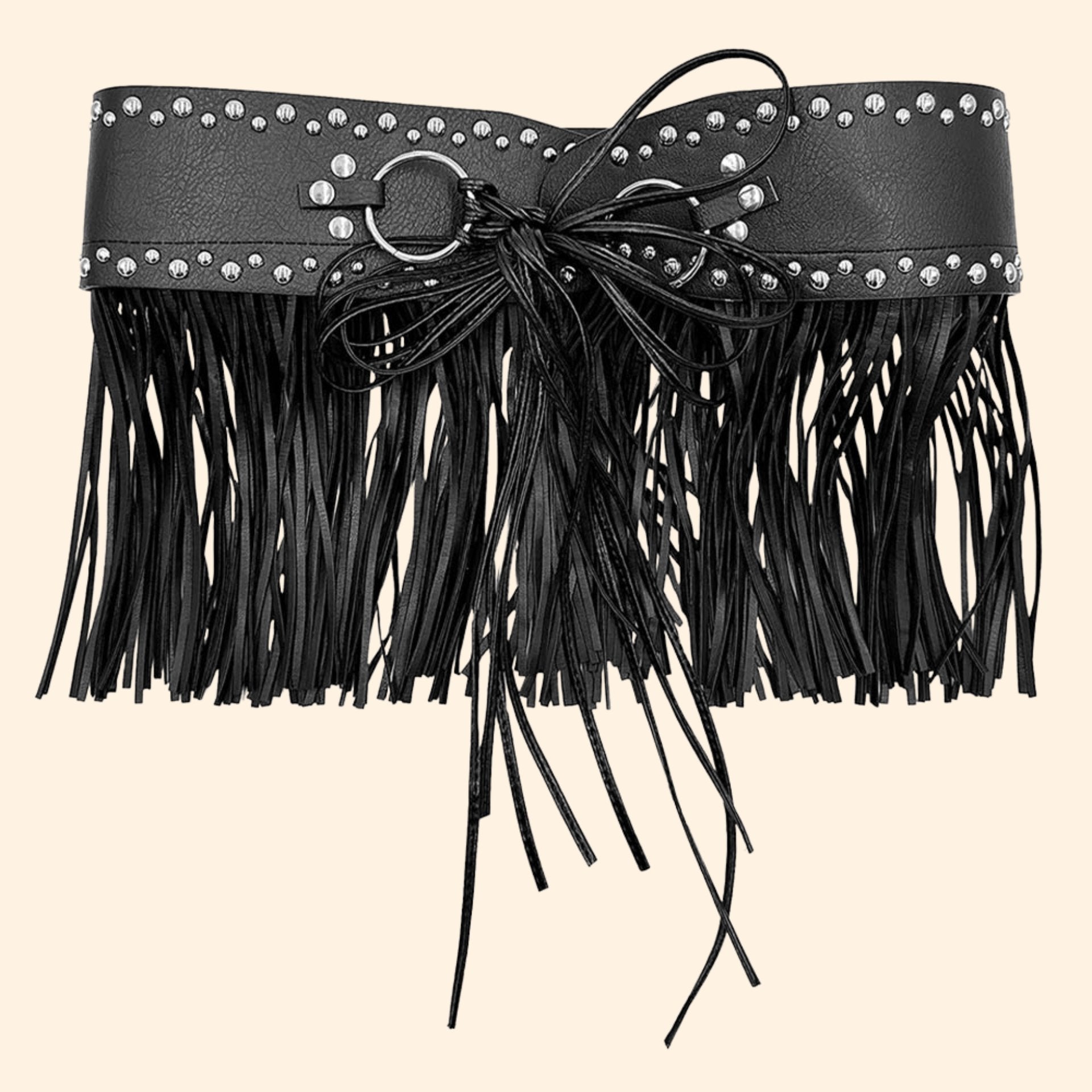 Black Studded Tassel Fringe Waist Belt